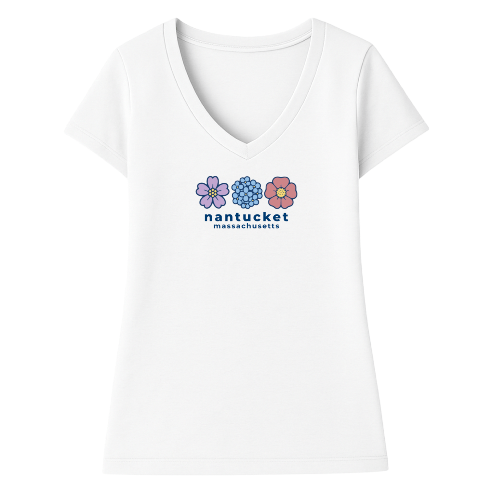 Cape Cod Clothing Company Nantucket Summer Bloom Ladies V-Neck T-Shirt