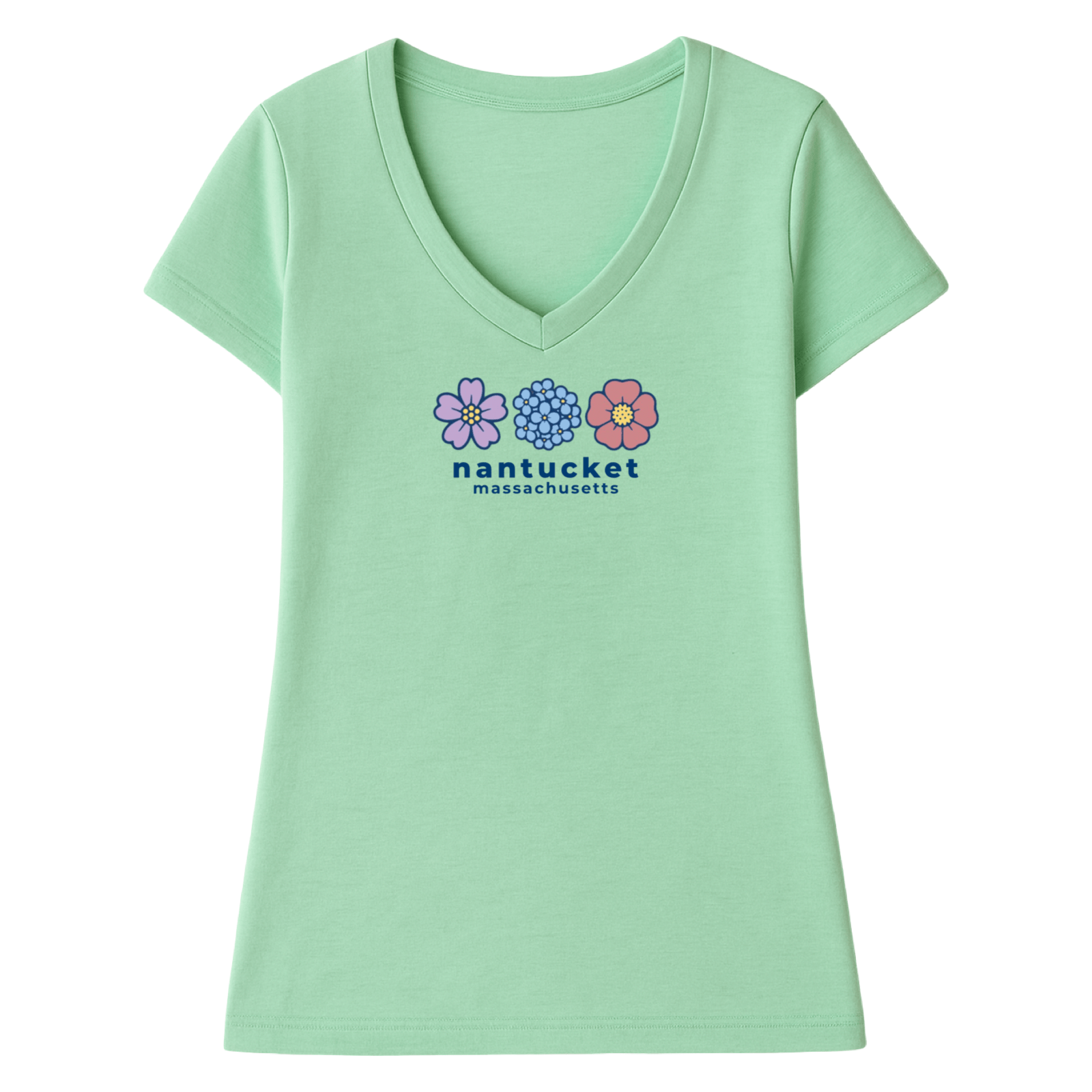 Cape Cod Clothing Company Nantucket Summer Bloom Ladies V-Neck T-Shirt