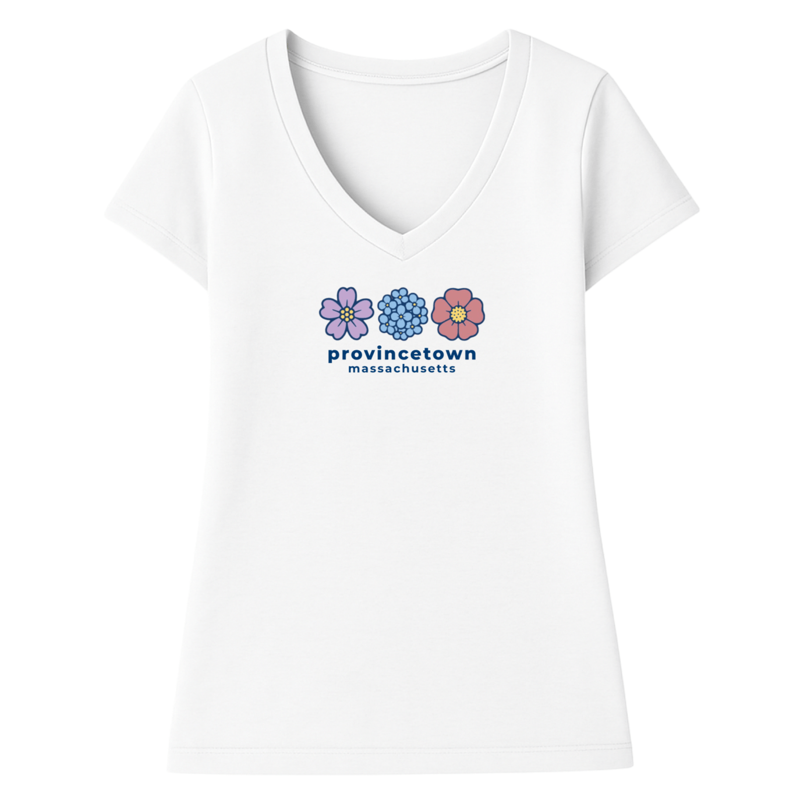 Cape Cod Clothing Company Provincetown Summer Bloom Ladies V-Neck T-Shirt