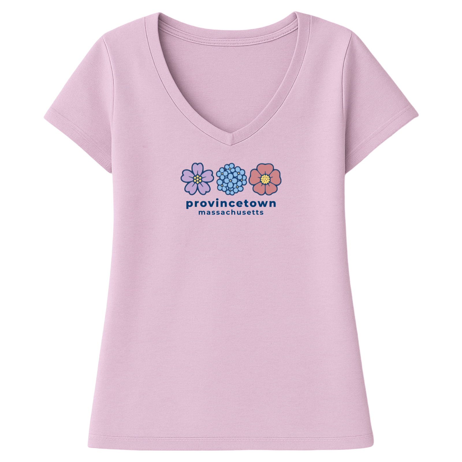 Cape Cod Clothing Company Provincetown Summer Bloom Ladies V-Neck T-Shirt