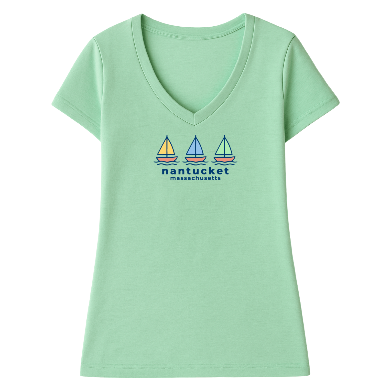 Cape Cod Clothing Company Nantucket Summer Sails Ladies V-Neck T-Shirt