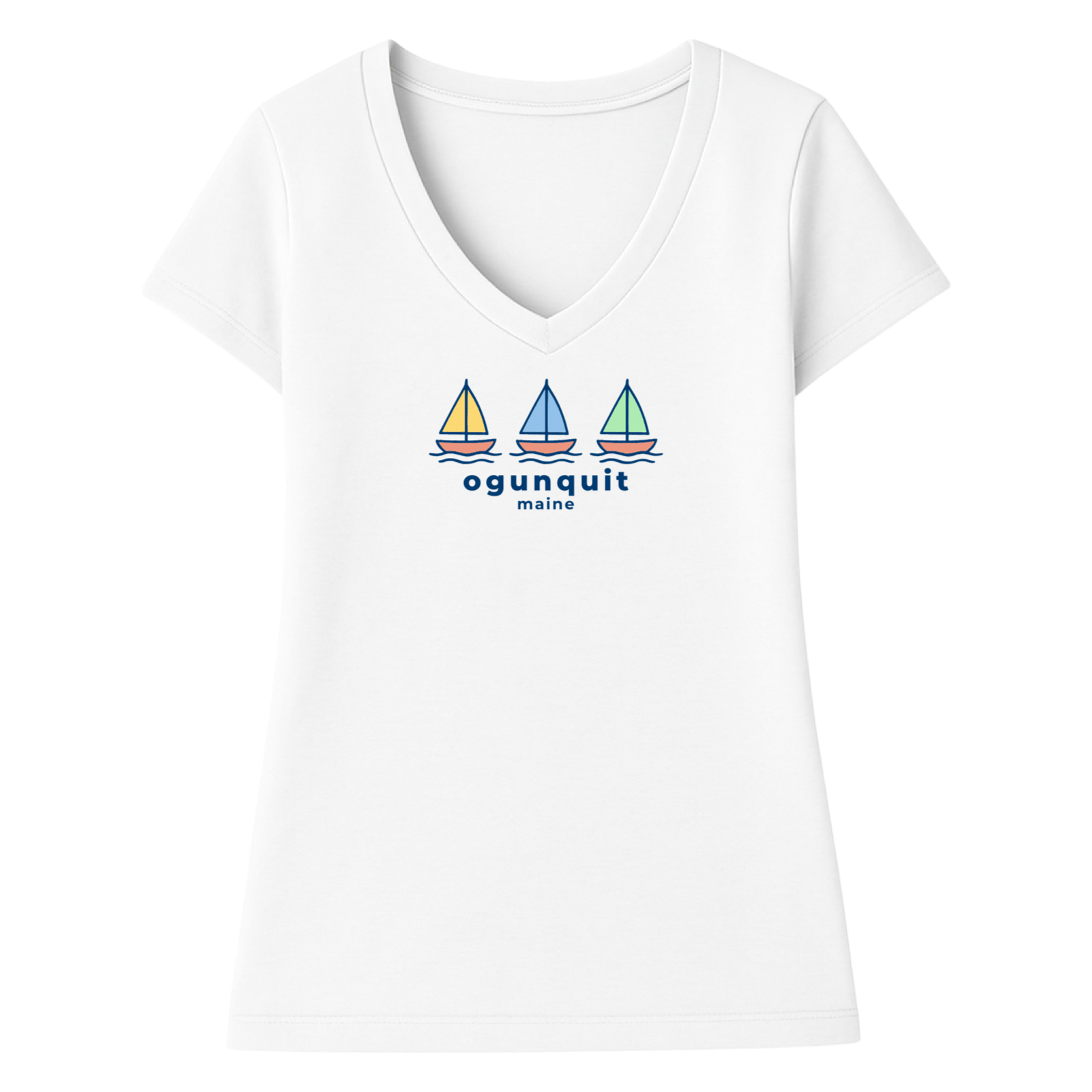Cape Cod Clothing Company Ogunquit Summer Sails Ladies V-Neck T-Shirt