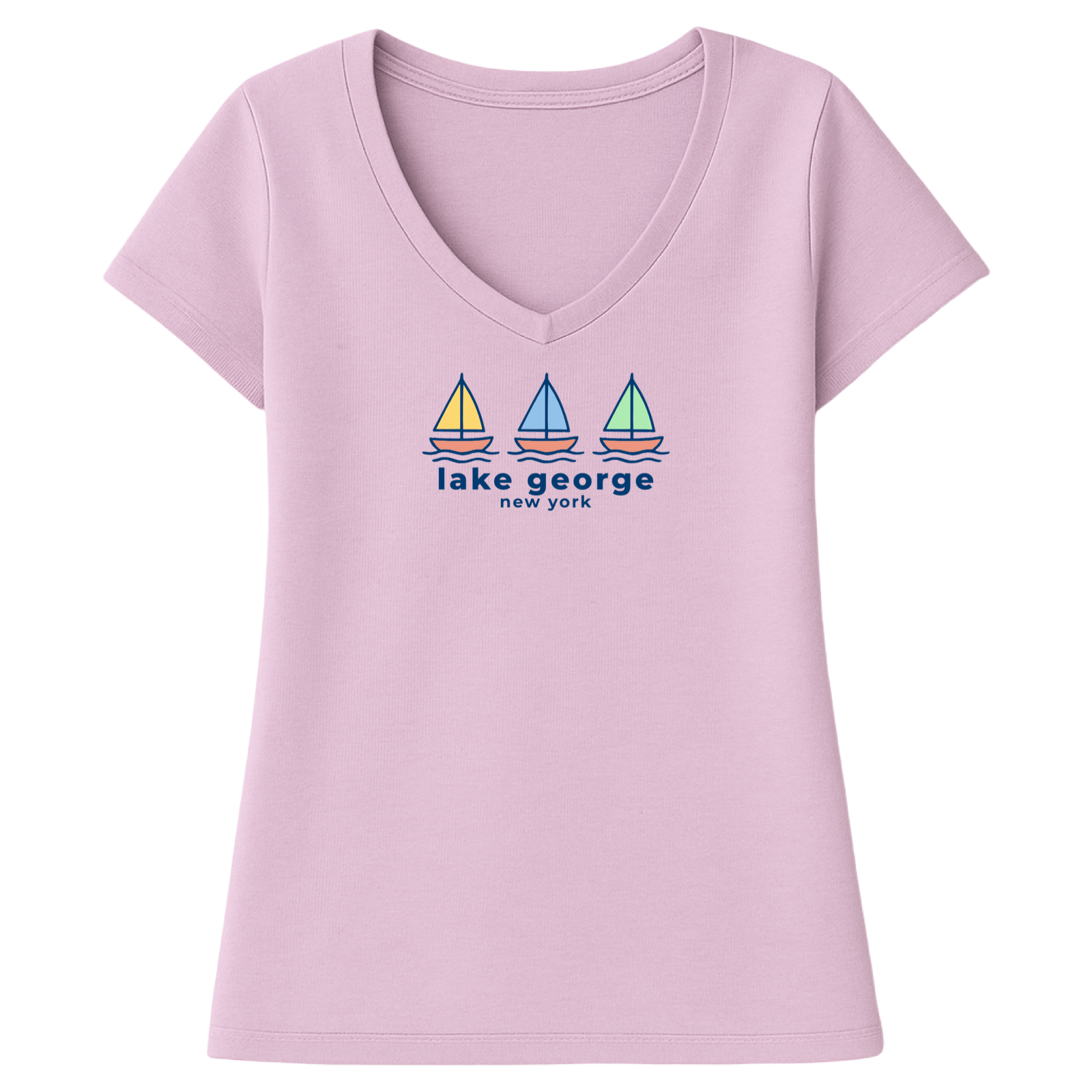 Cape Cod Clothing Company Lake George Summer Sails Ladies V-Neck T-Shirt