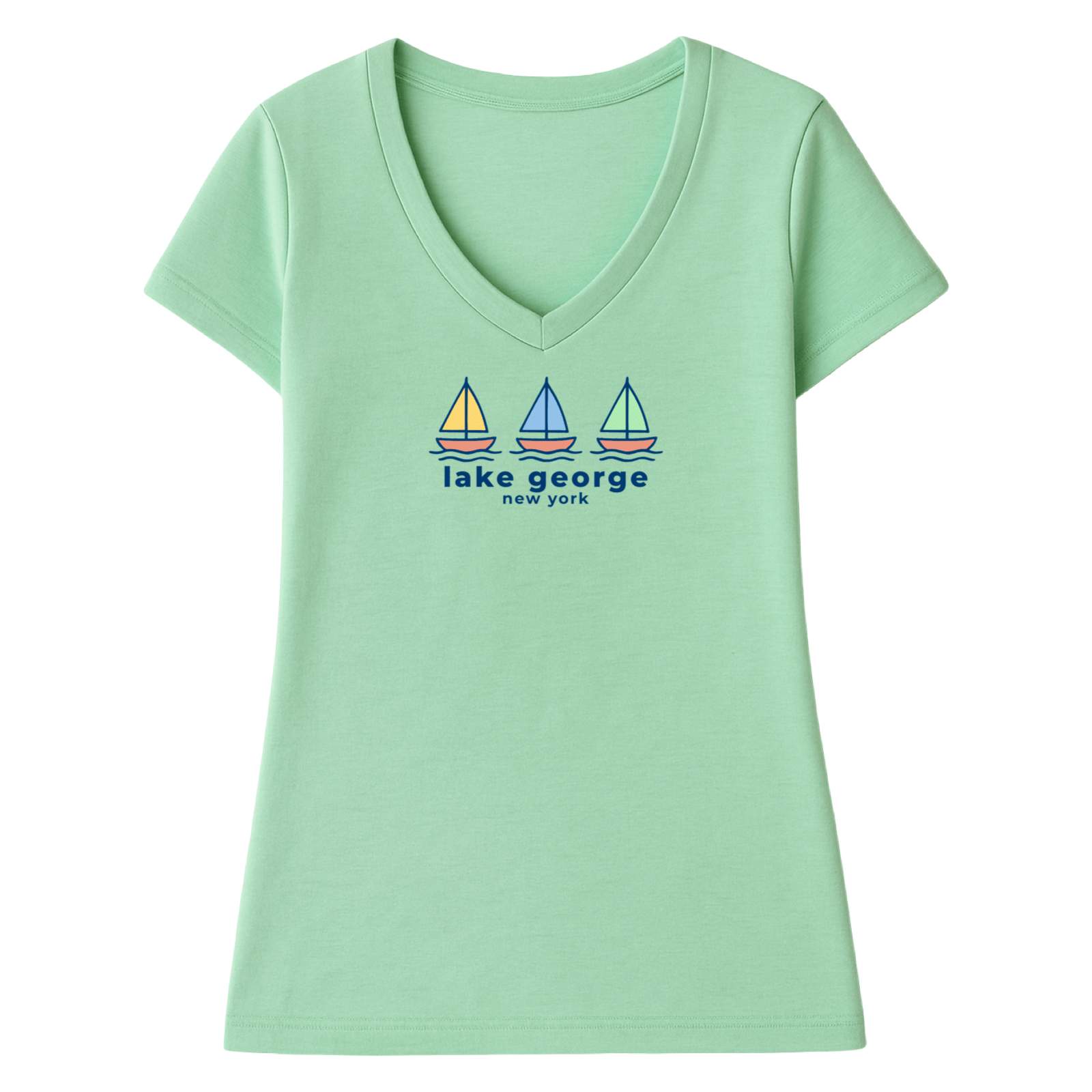 Cape Cod Clothing Company Lake George Summer Sails Ladies V-Neck T-Shirt