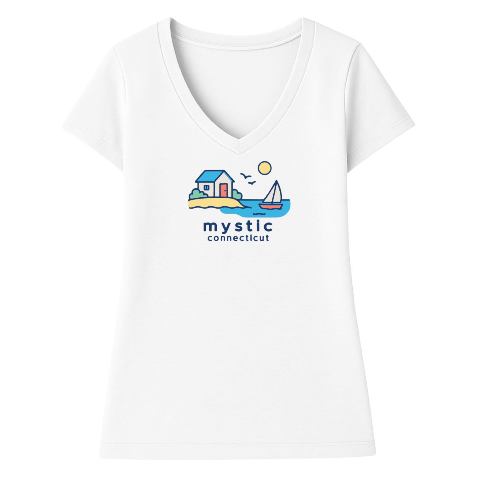 Cape Cod Clothing Company Mystic Beach House Ladies V-Neck T-Shirt
