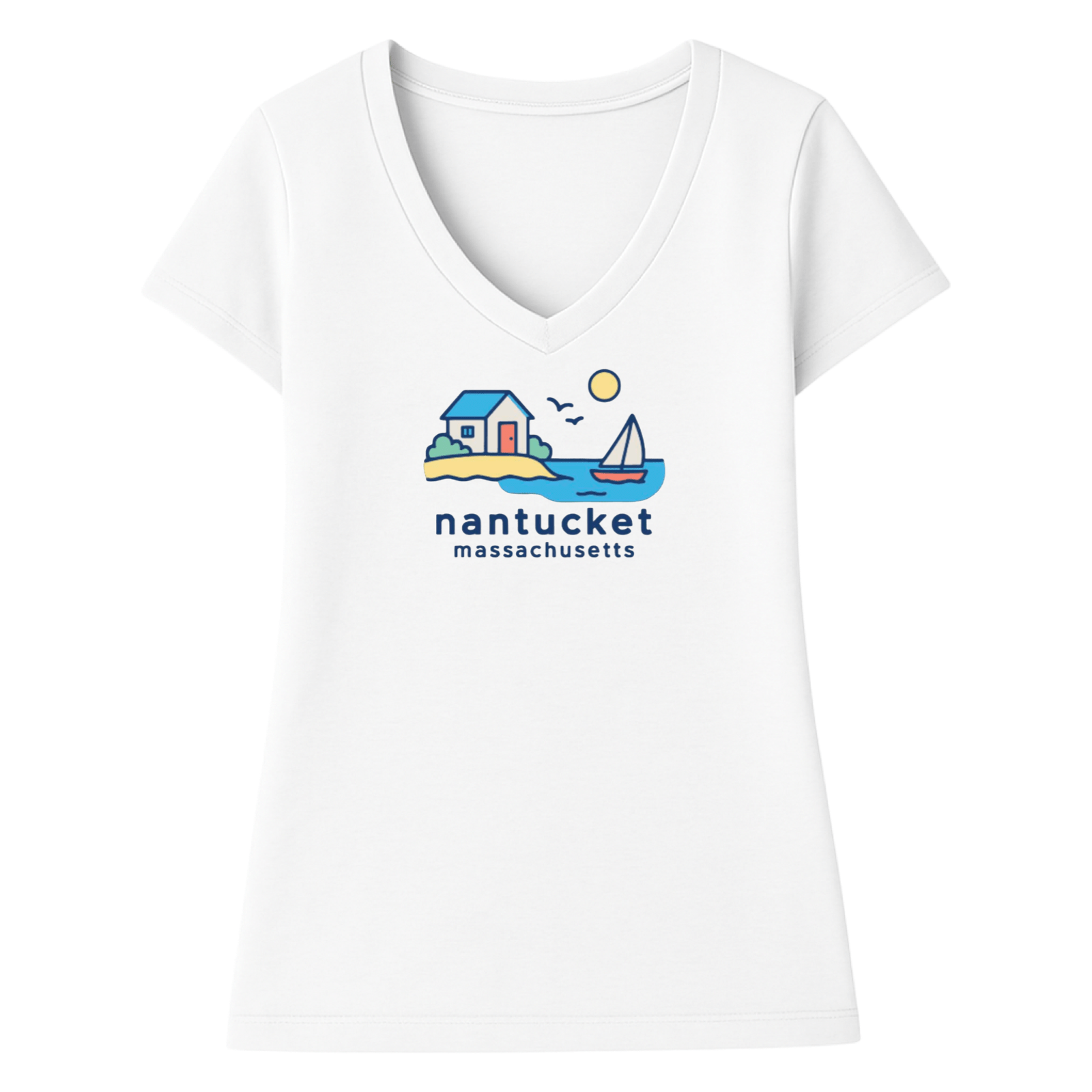 Cape Cod Clothing Company Nantucket Beach House Ladies V-Neck T-Shirt