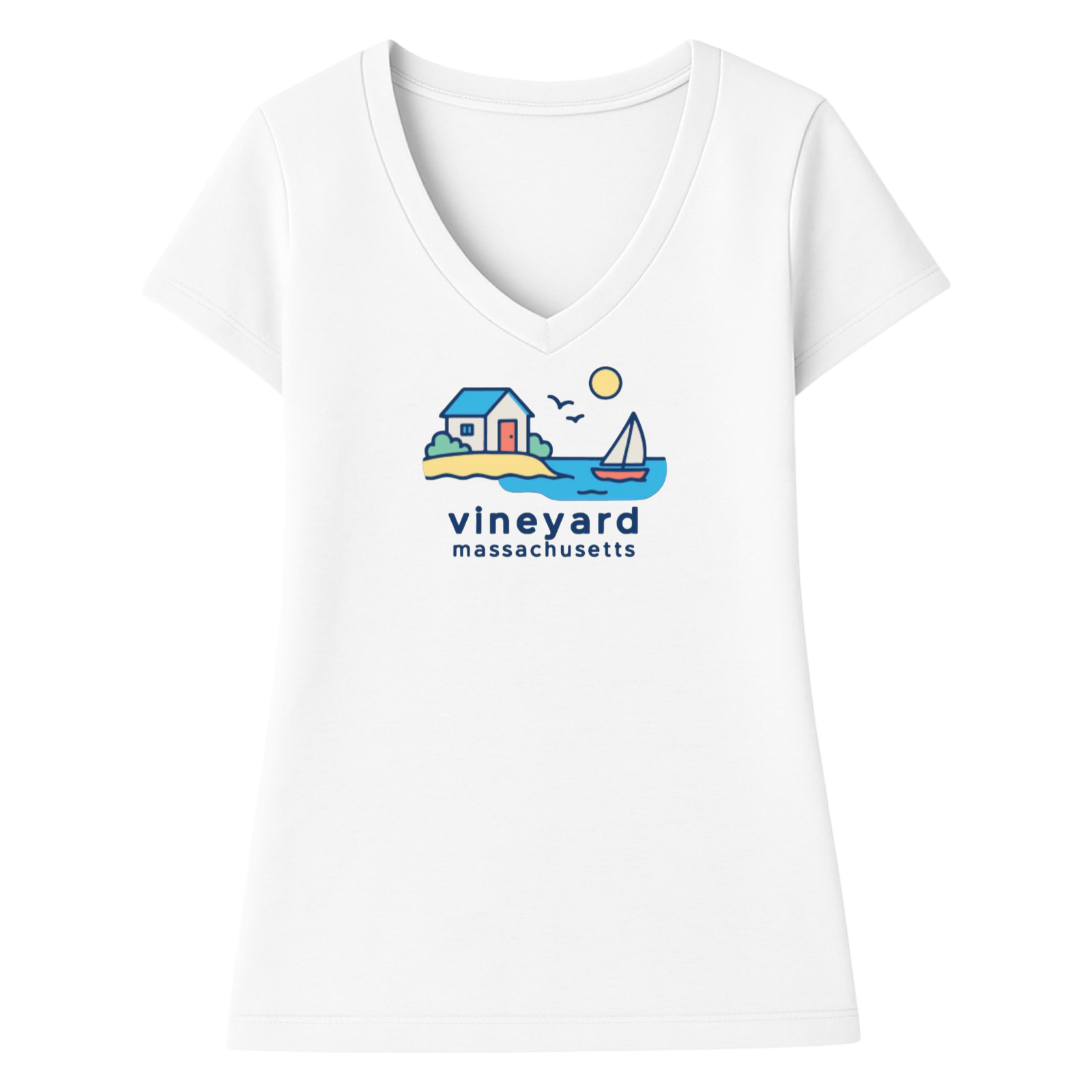 Vineyard Beach House Ladies V-Neck T-Shirt