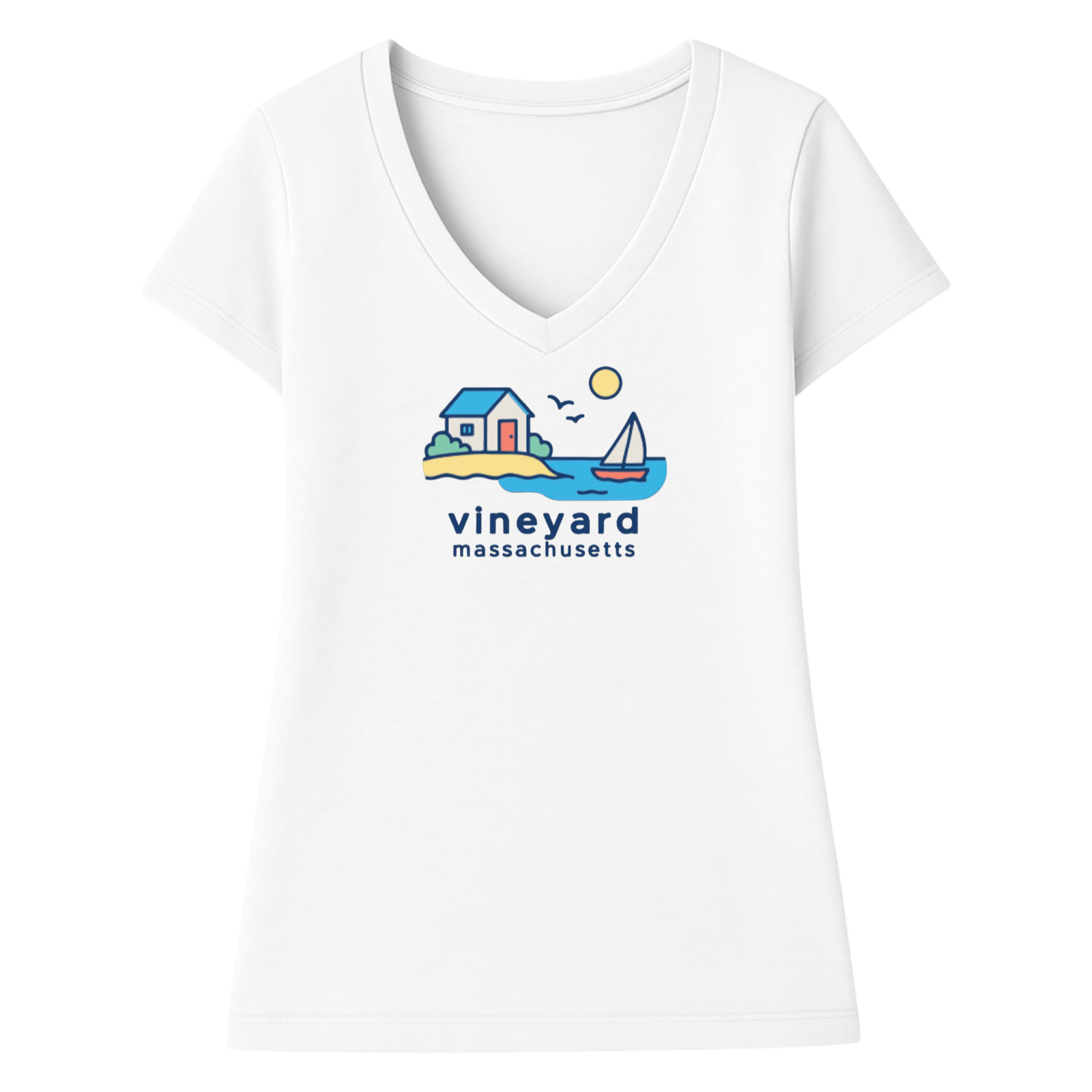 Cape Cod Clothing Company Vineyard Beach House Ladies V-Neck T-Shirt