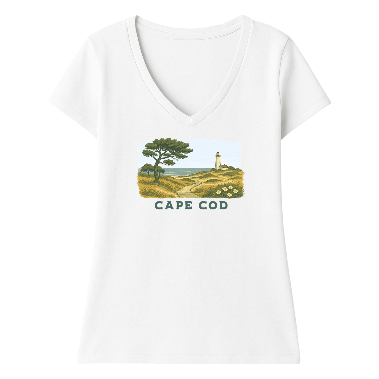 Cape Cod Clothing Company Cape Cod Serene Shoreline Ladies V-Neck T-Shirt