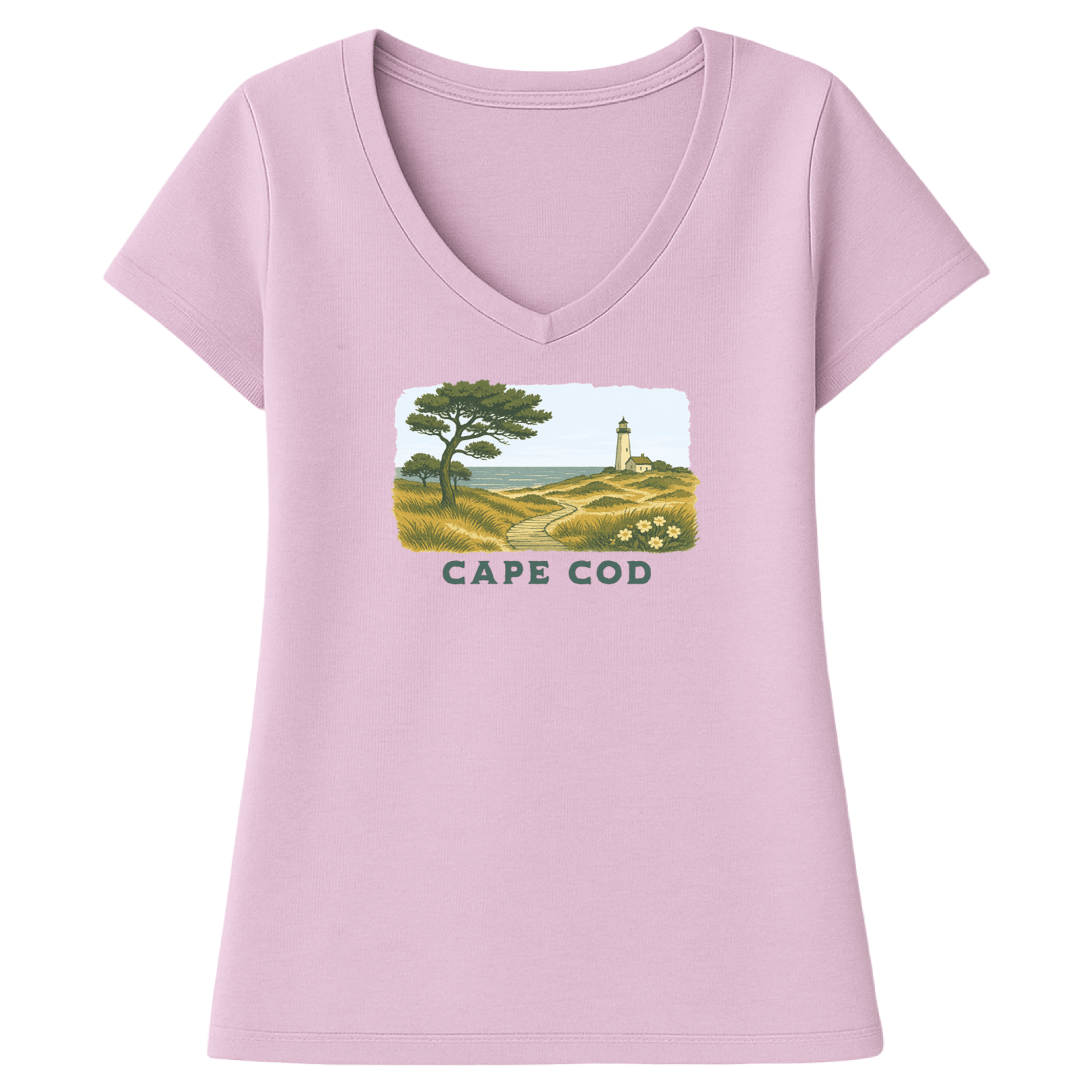 Cape Cod Clothing Company Cape Cod Serene Shoreline Ladies V-Neck T-Shirt