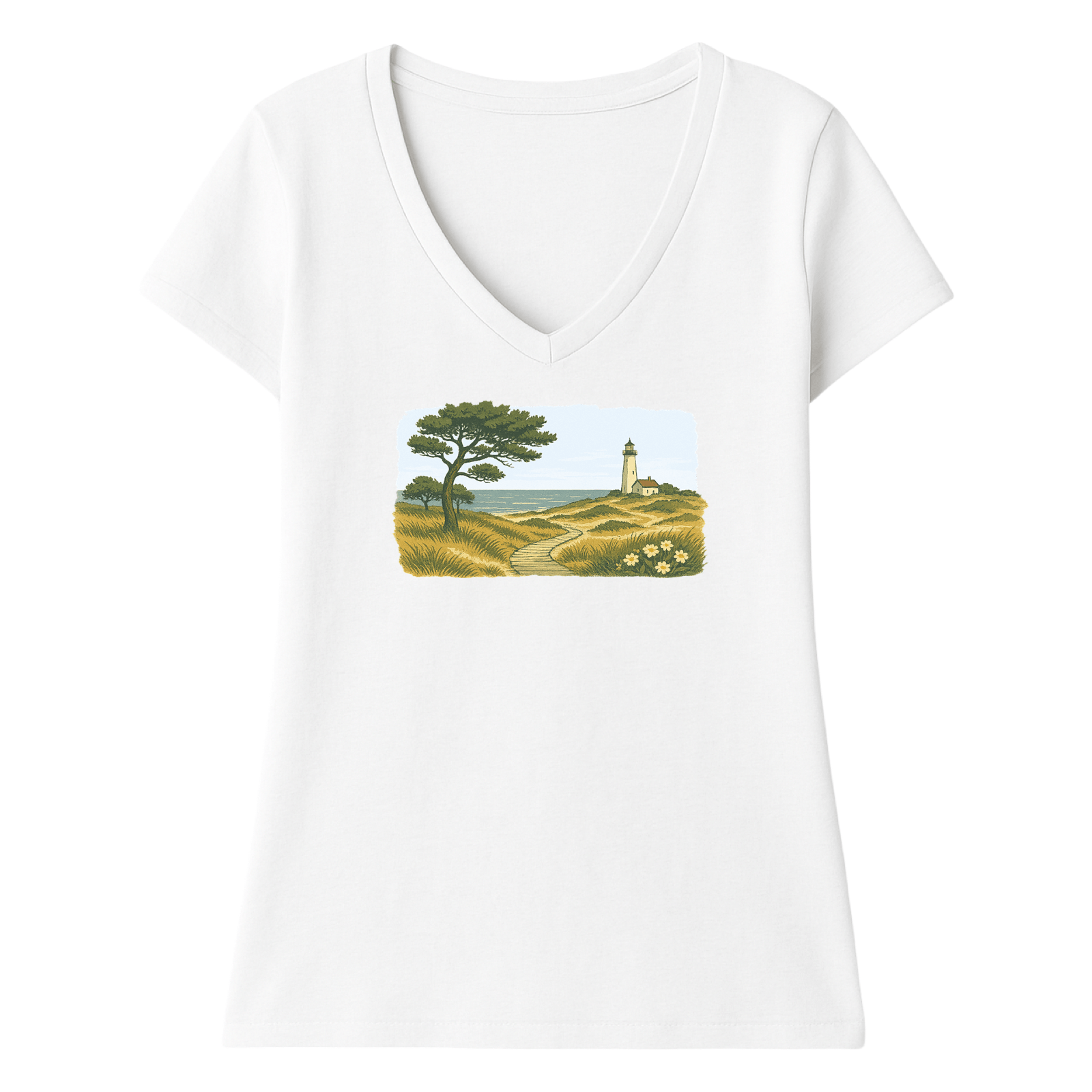 Cape Cod Clothing Company New England Serene Shoreline Ladies V-Neck T-Shirt