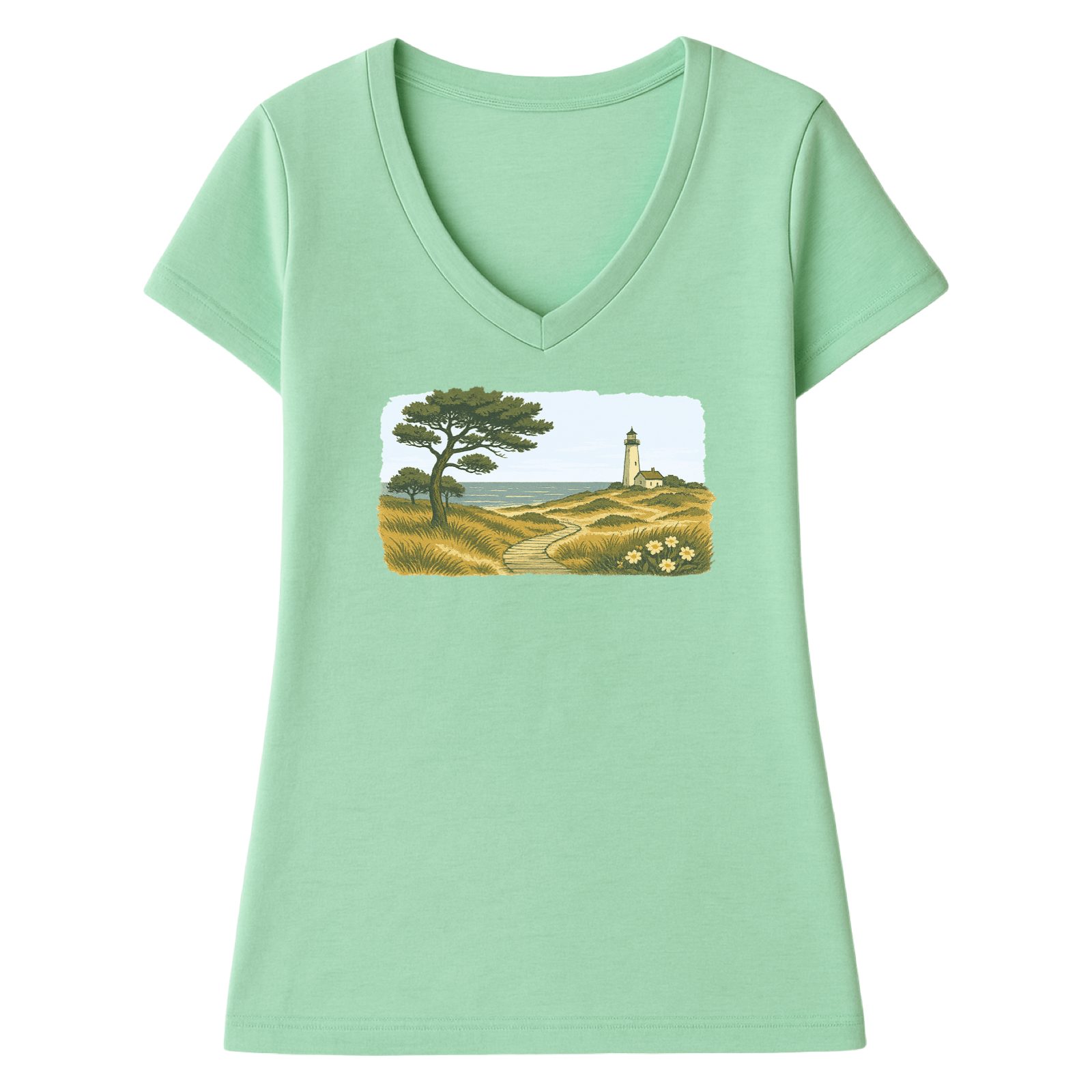 Cape Cod Clothing Company New England Serene Shoreline Ladies V-Neck T-Shirt