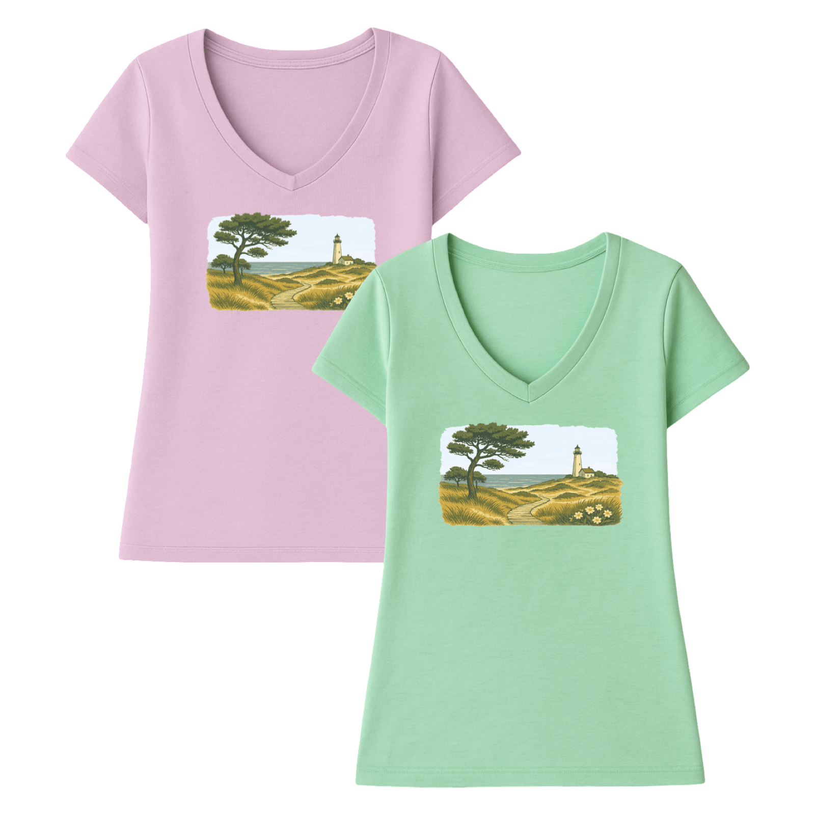 Cape Cod Clothing Company New England Serene Shoreline Ladies V-Neck T-Shirt