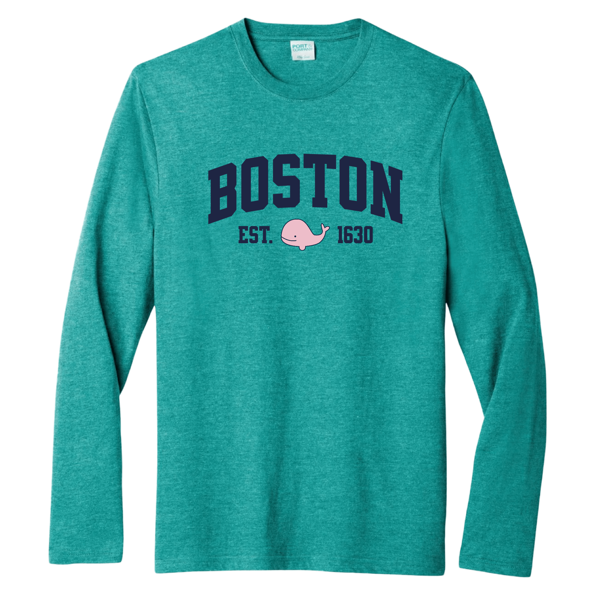 Boston Pink Whale Essential Long Sleeve Tee, jade