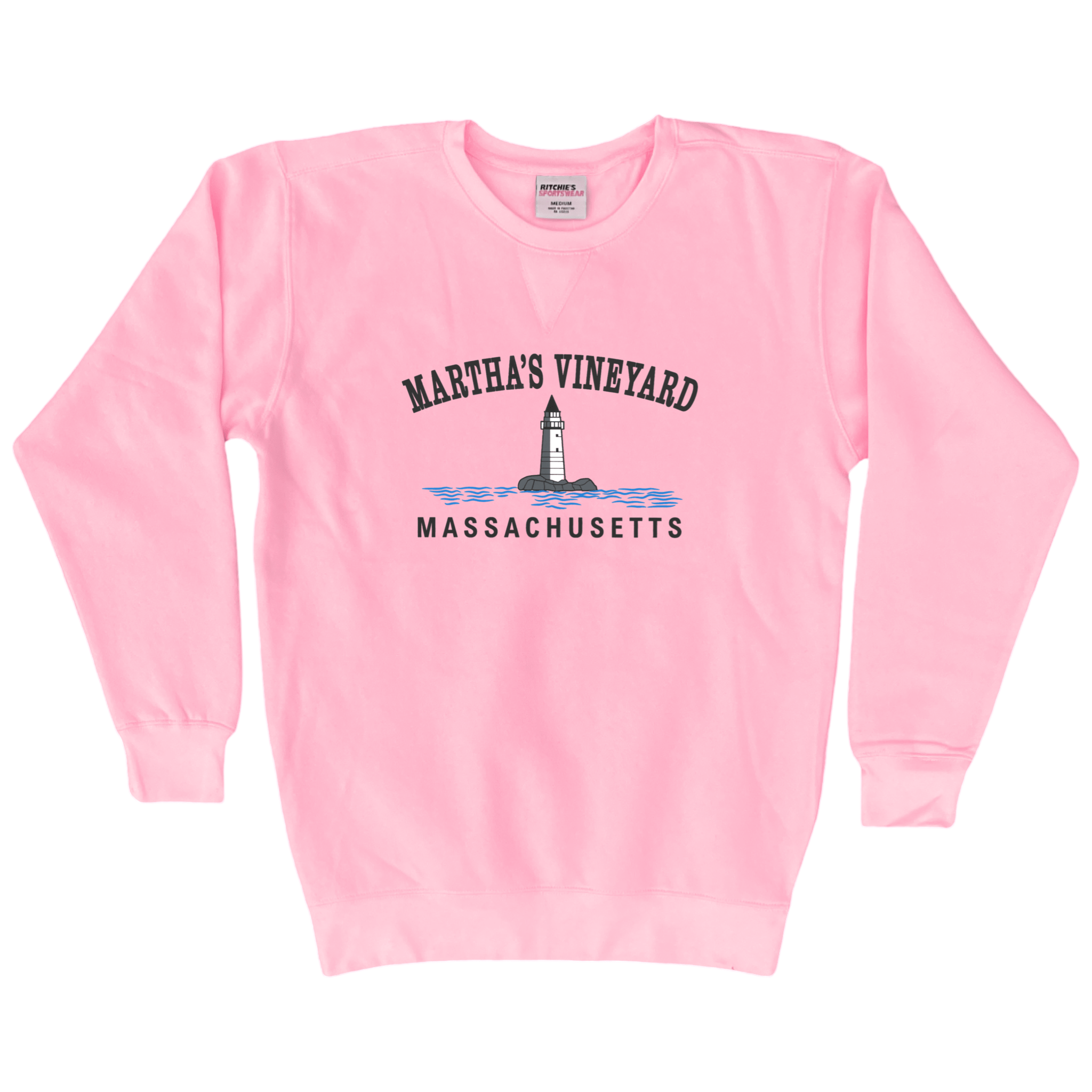 Martha's Vineyard Big Lighthouse Fleece Crewneck Sweatshirt, pink