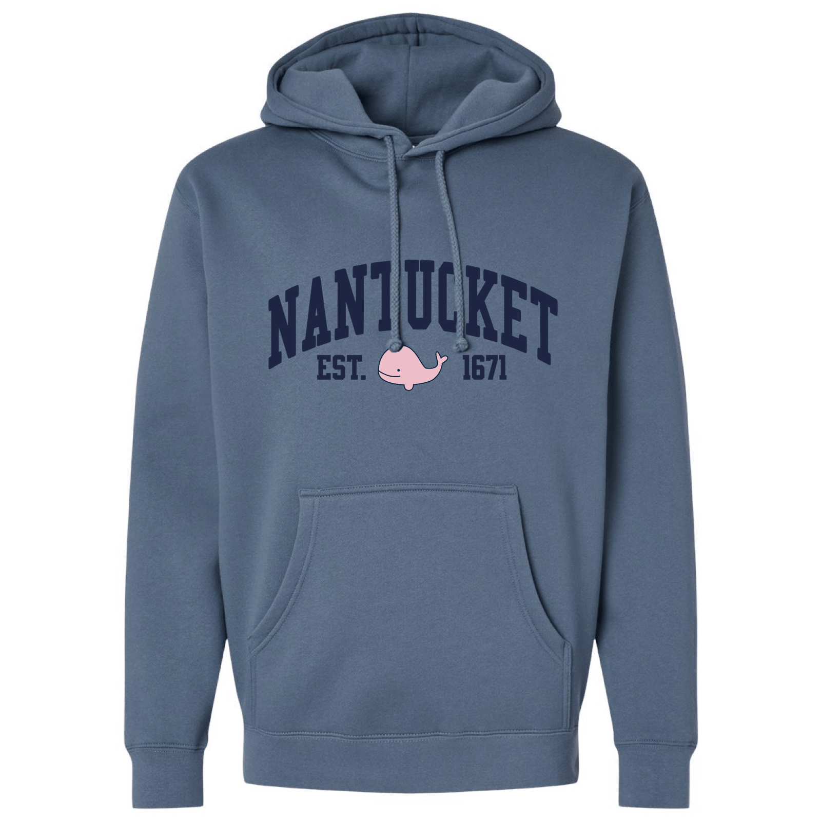 Nantucket Pink Whale Midweight Fleece Hoodie, storm