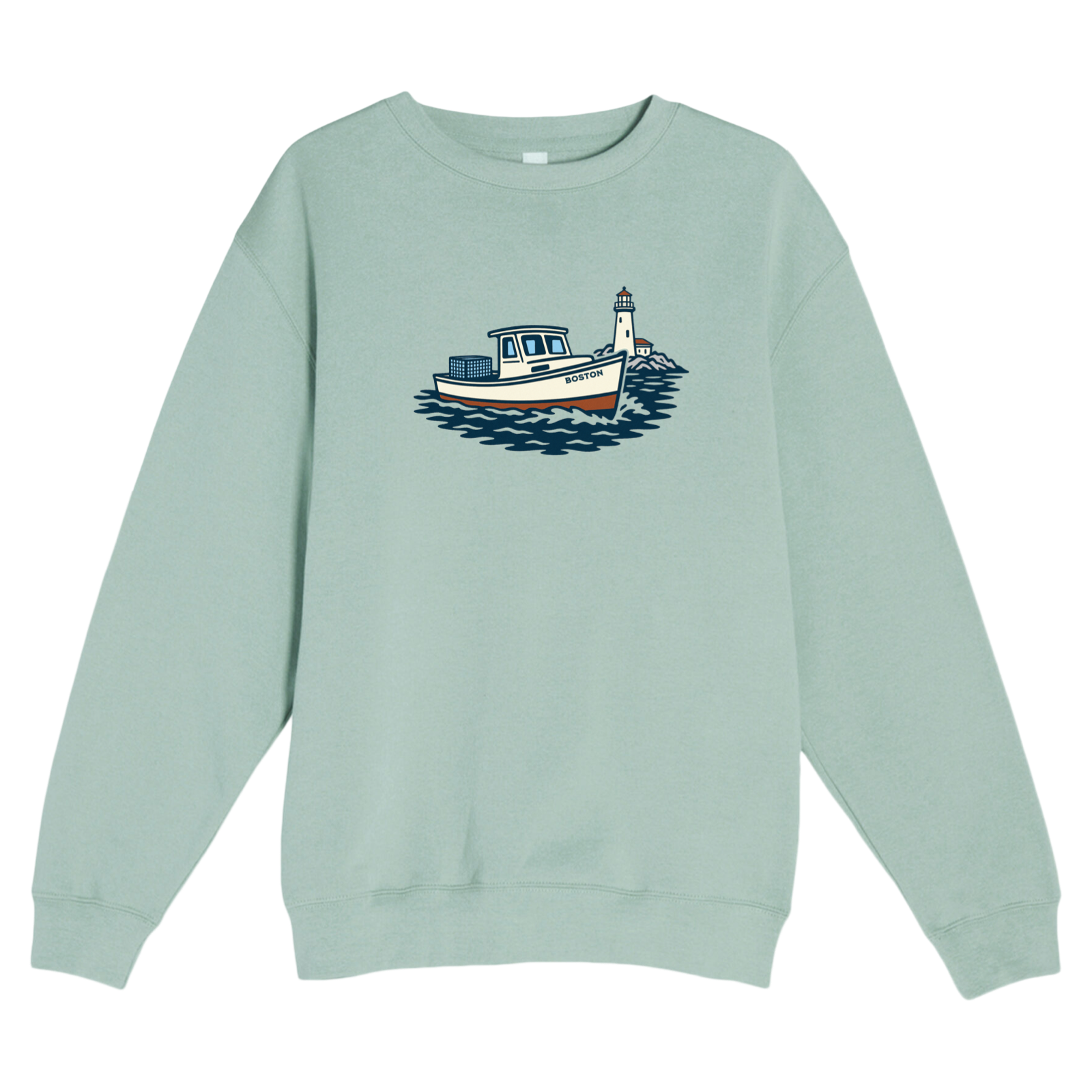 Boston Lobster Boat Soft Fleece Crewneck Sweatshirt