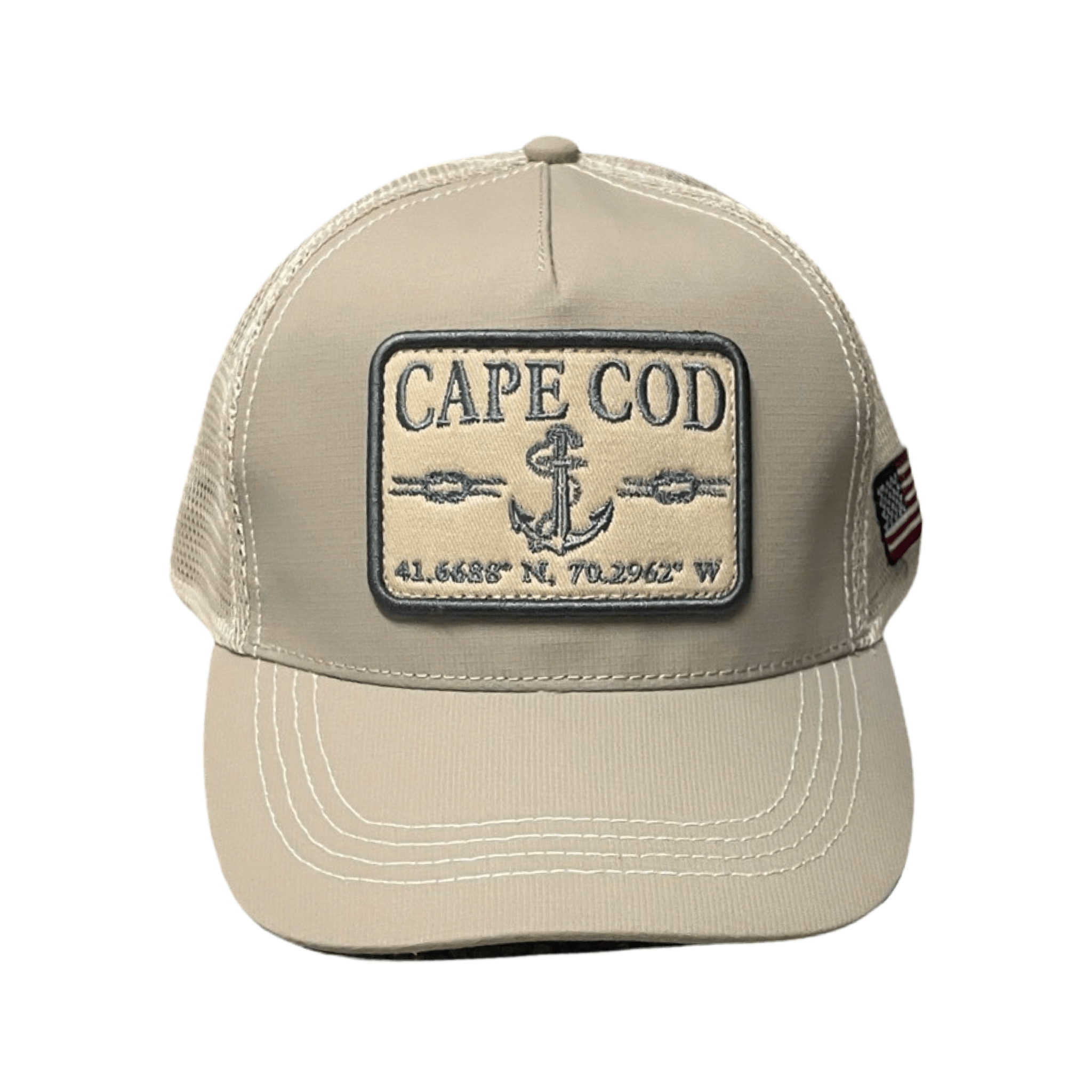 cape cod anchor rope patch snapback hat, front