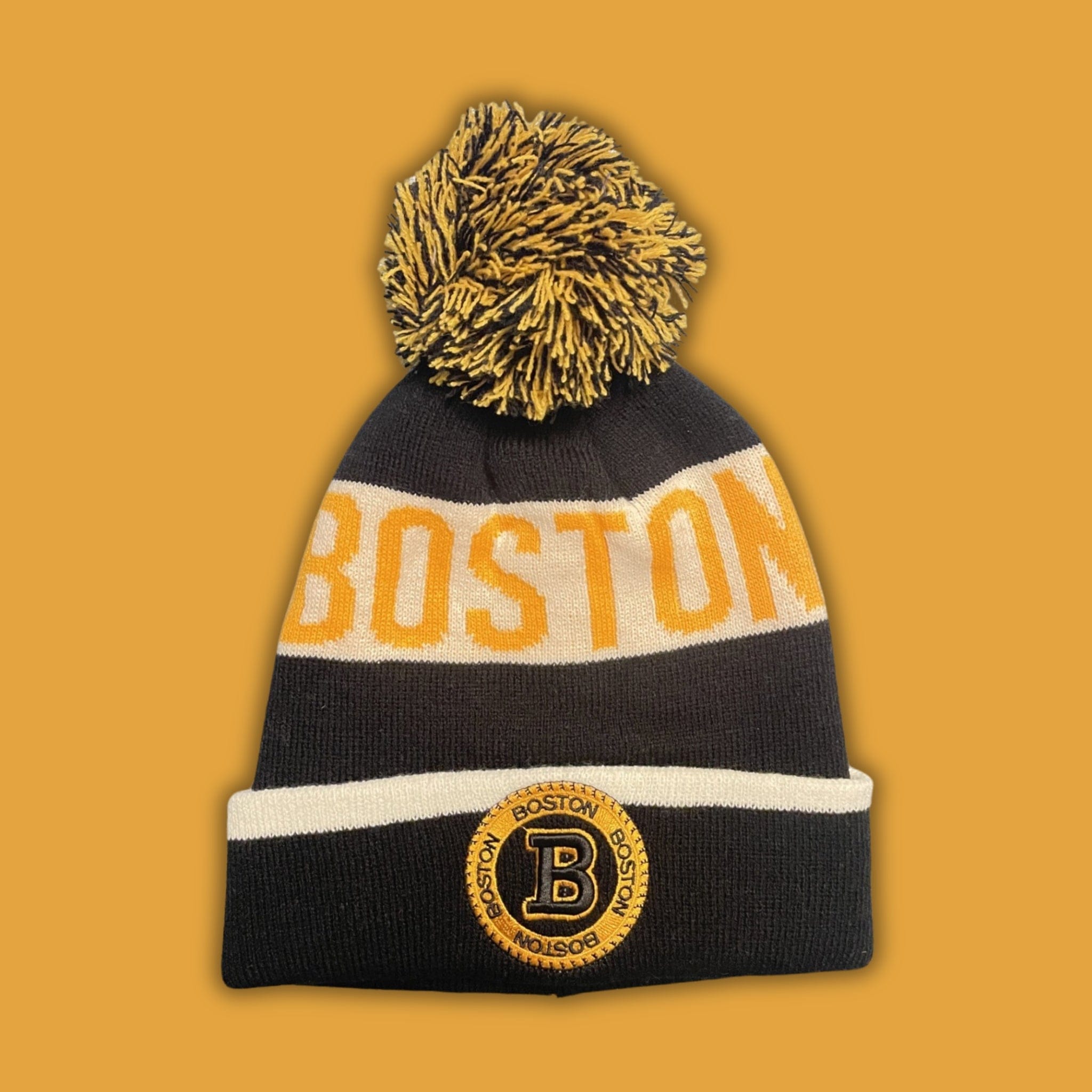 boston pom beanie, gold