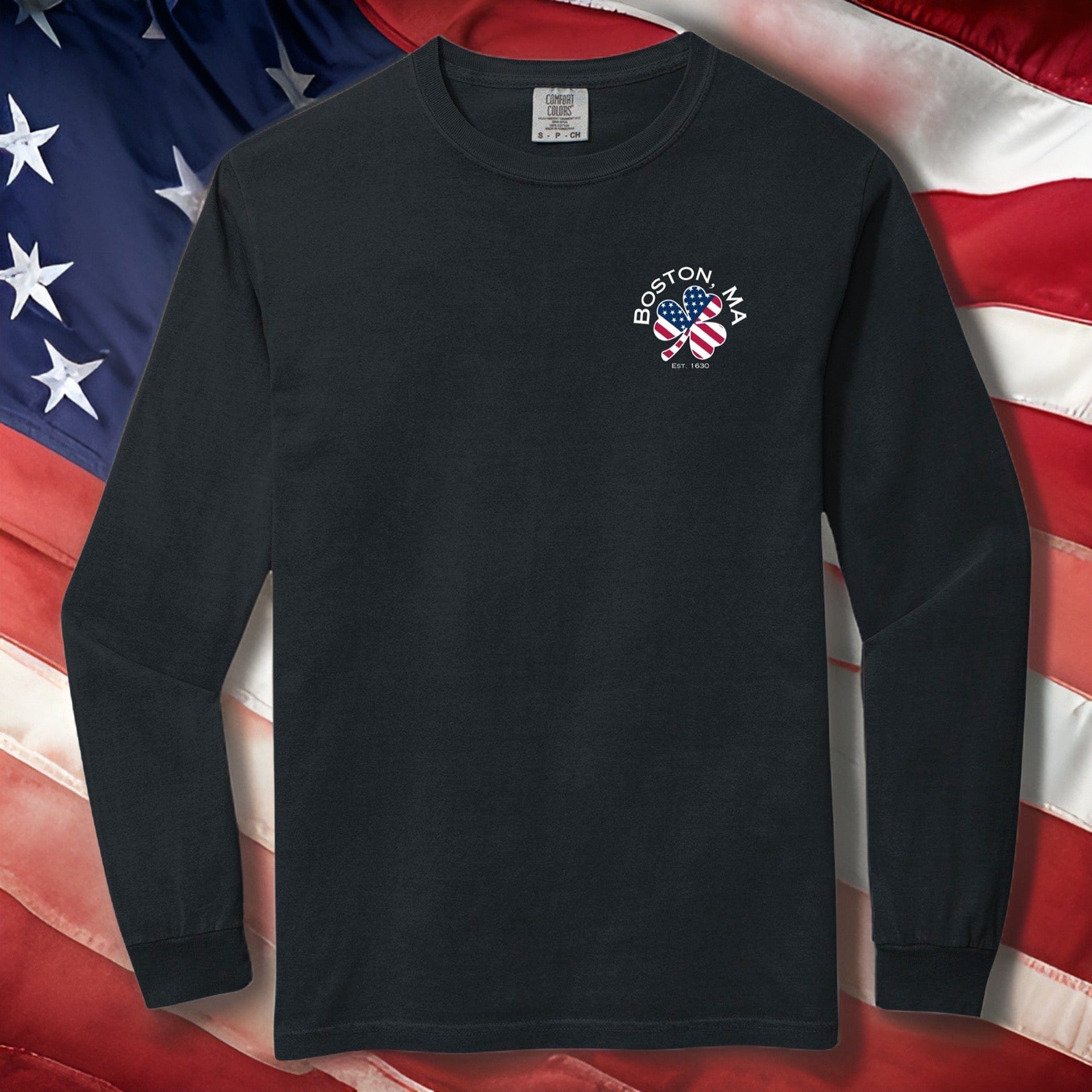 Boston USA Shamrock Comfort Colors Heavyweight Long Sleeve Tee