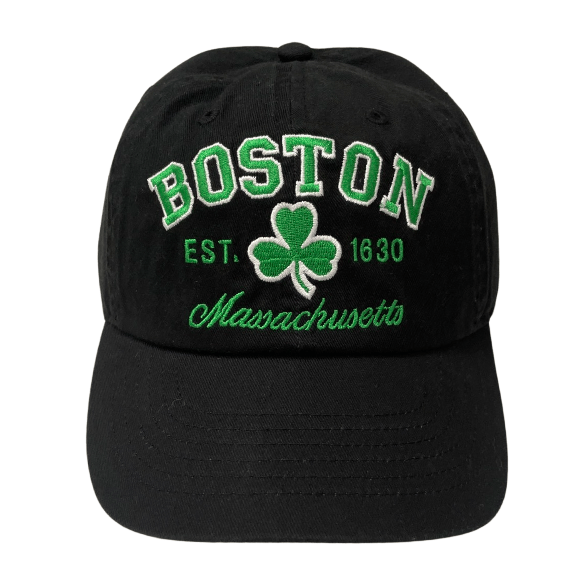 Boston Shamrock Embroidered Adjustable Hat, black