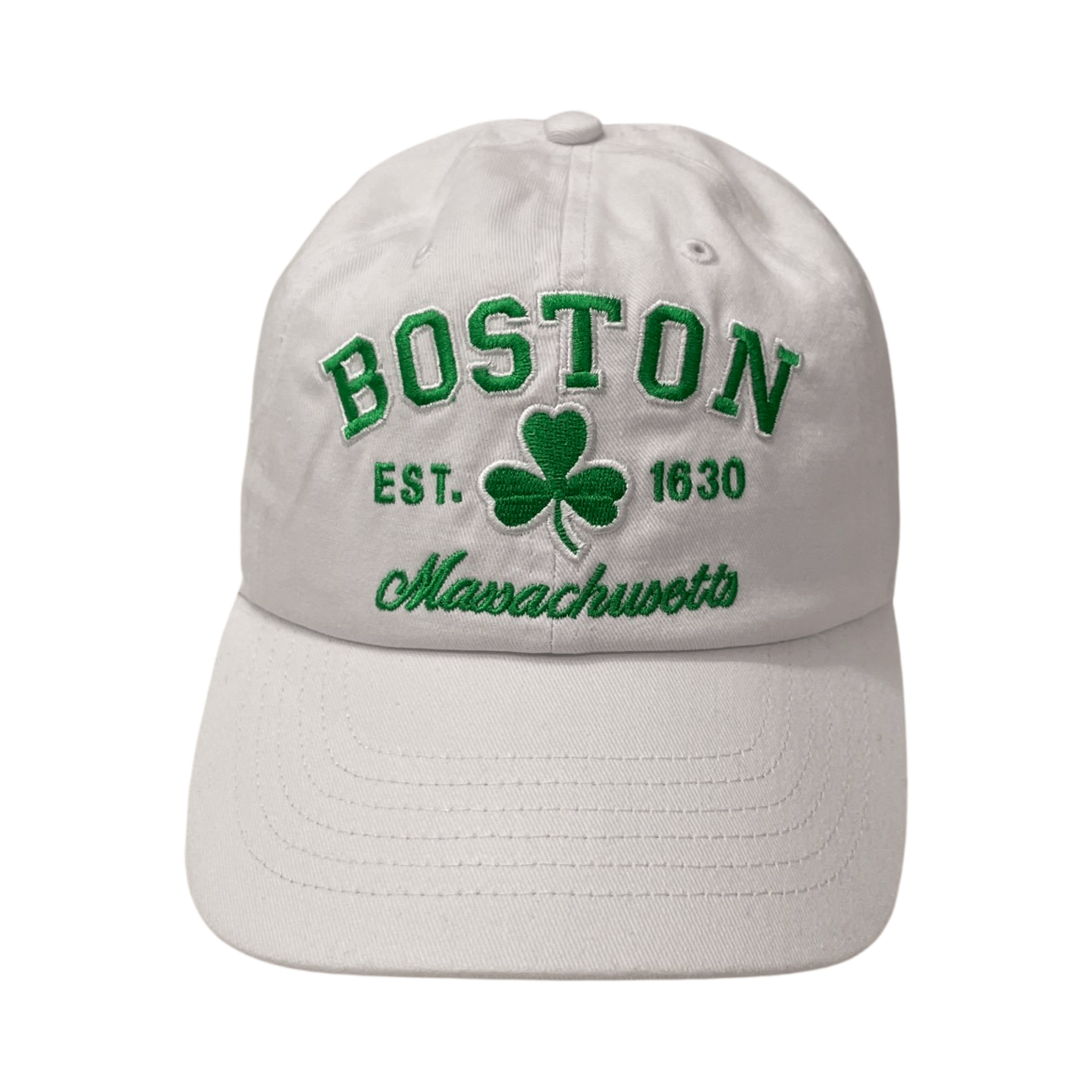 Boston Shamrock Embroidered Adjustable Hat, white