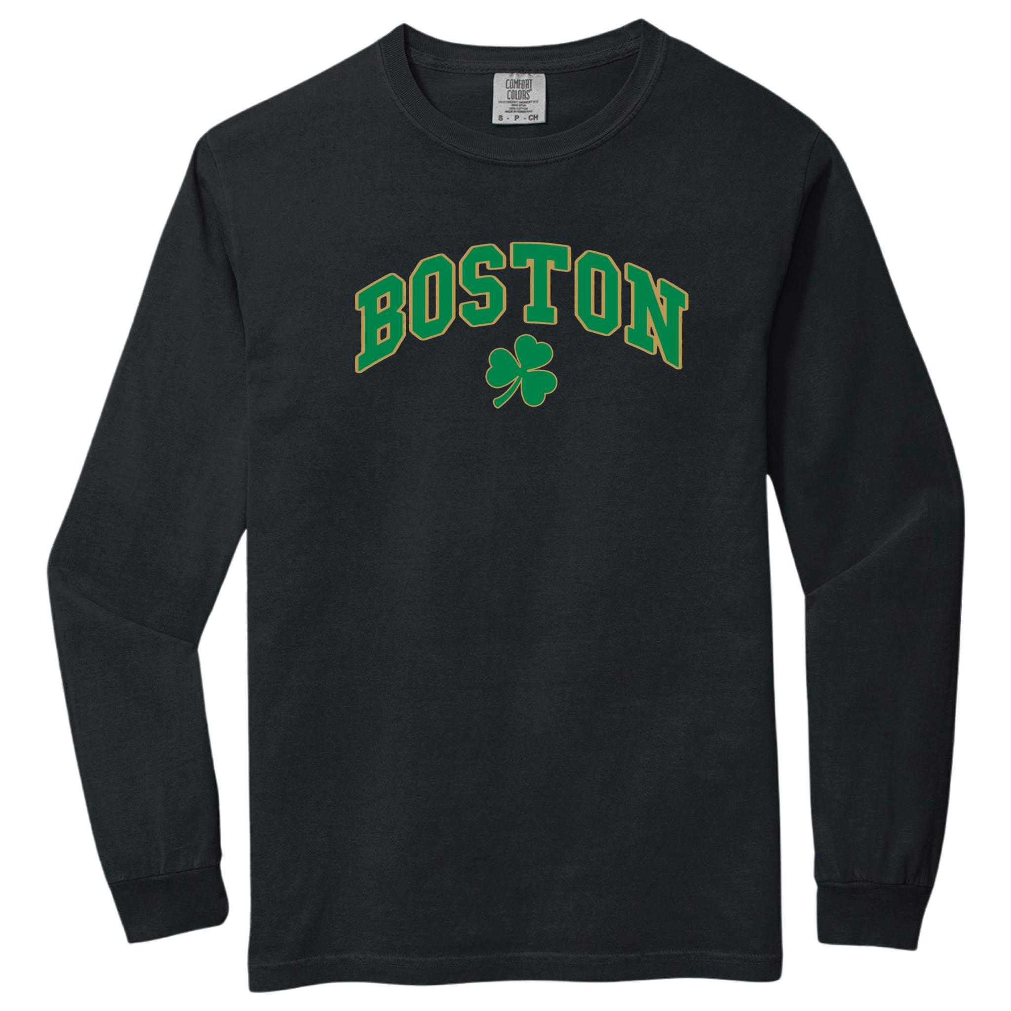 Boston Vintage Shamrock Comfort Colors Heavyweight Long Sleeve Tee