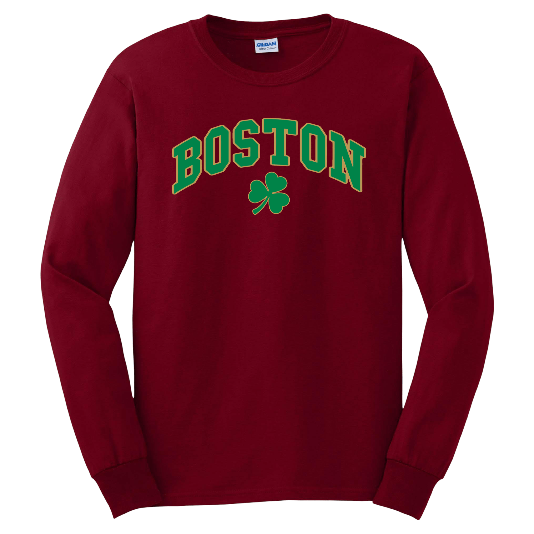 Boston Vintage Shamrock Long Sleeve T-Shirt, cardinal red