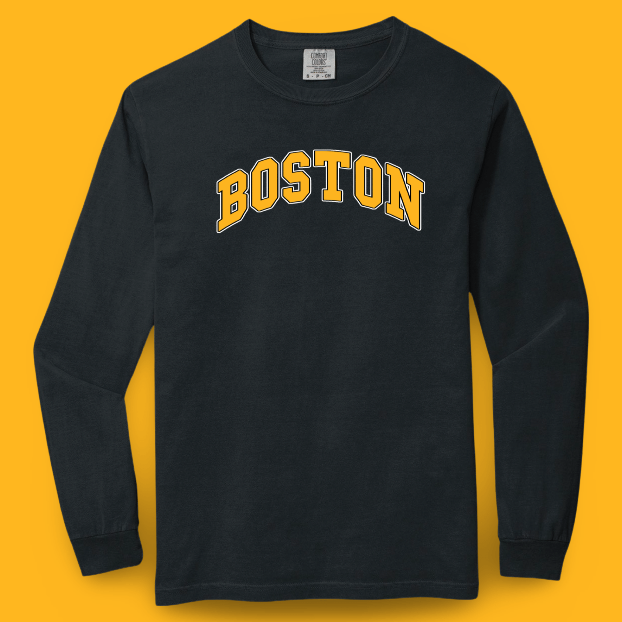 Boston Hockey Comfort Colors Heavyweight Long Sleeve Tee, gold background