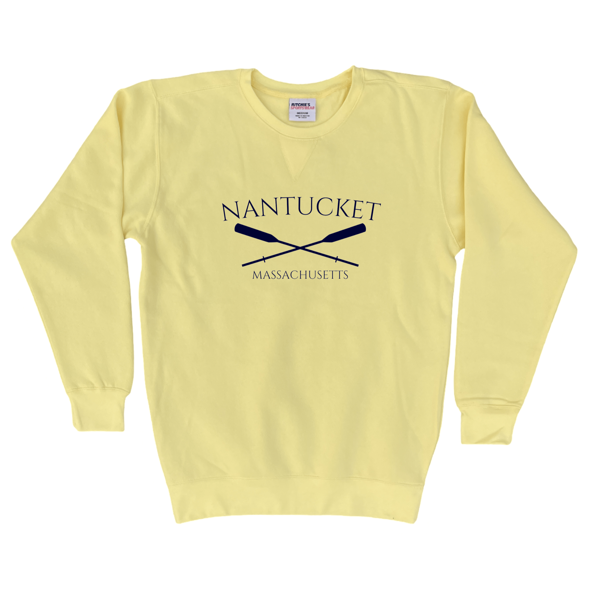 Nantucket Crossed Oar Fleece Crewneck Sweatshirt, yellow