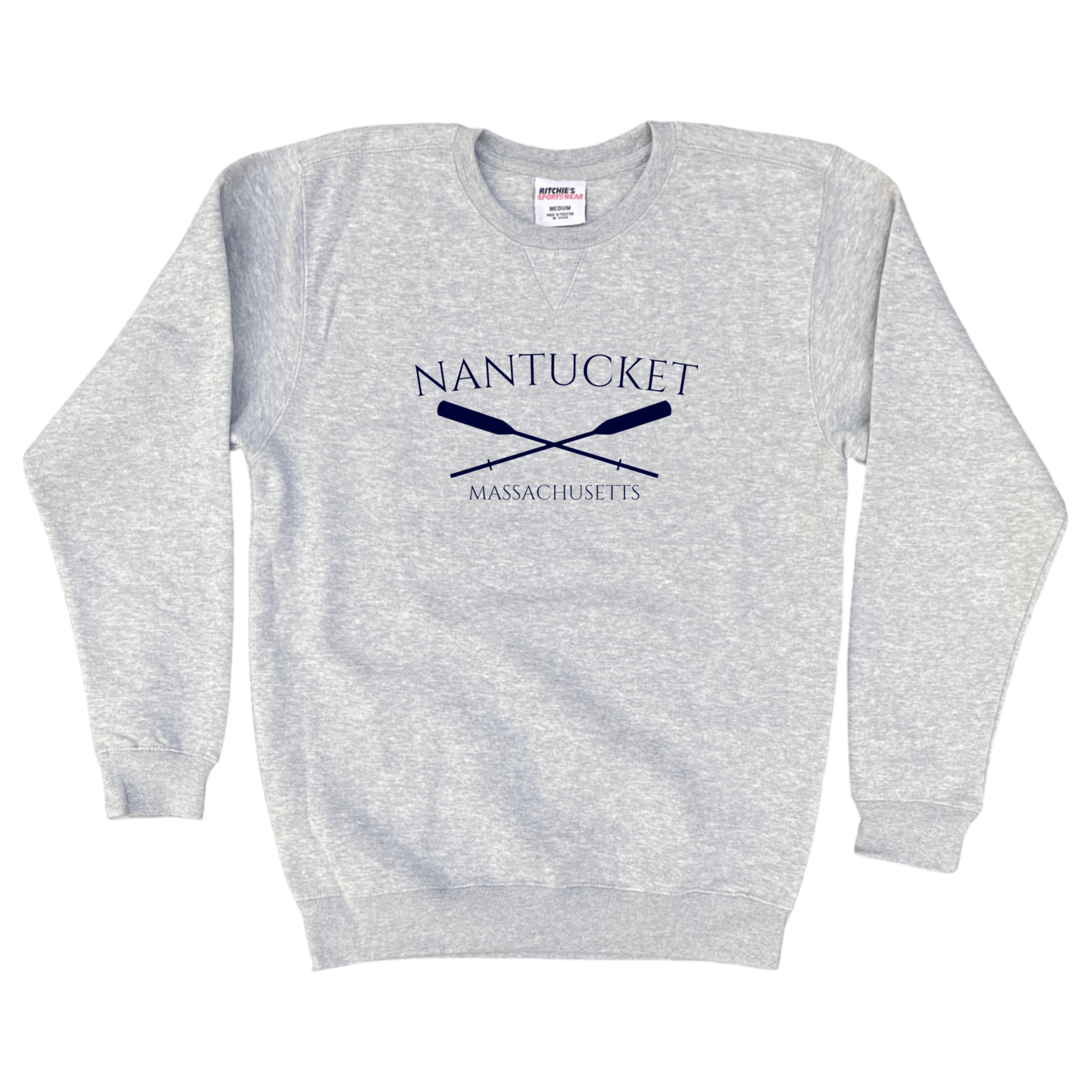 Nantucket Crossed Oar Fleece Crewneck Sweatshirt, heather grey