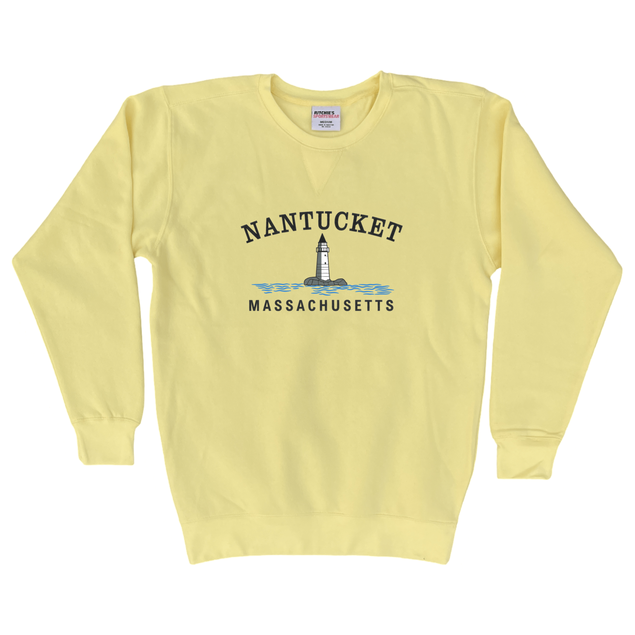 Nantucket Big Lighthouse Fleece Crewneck Sweatshirt, yellow