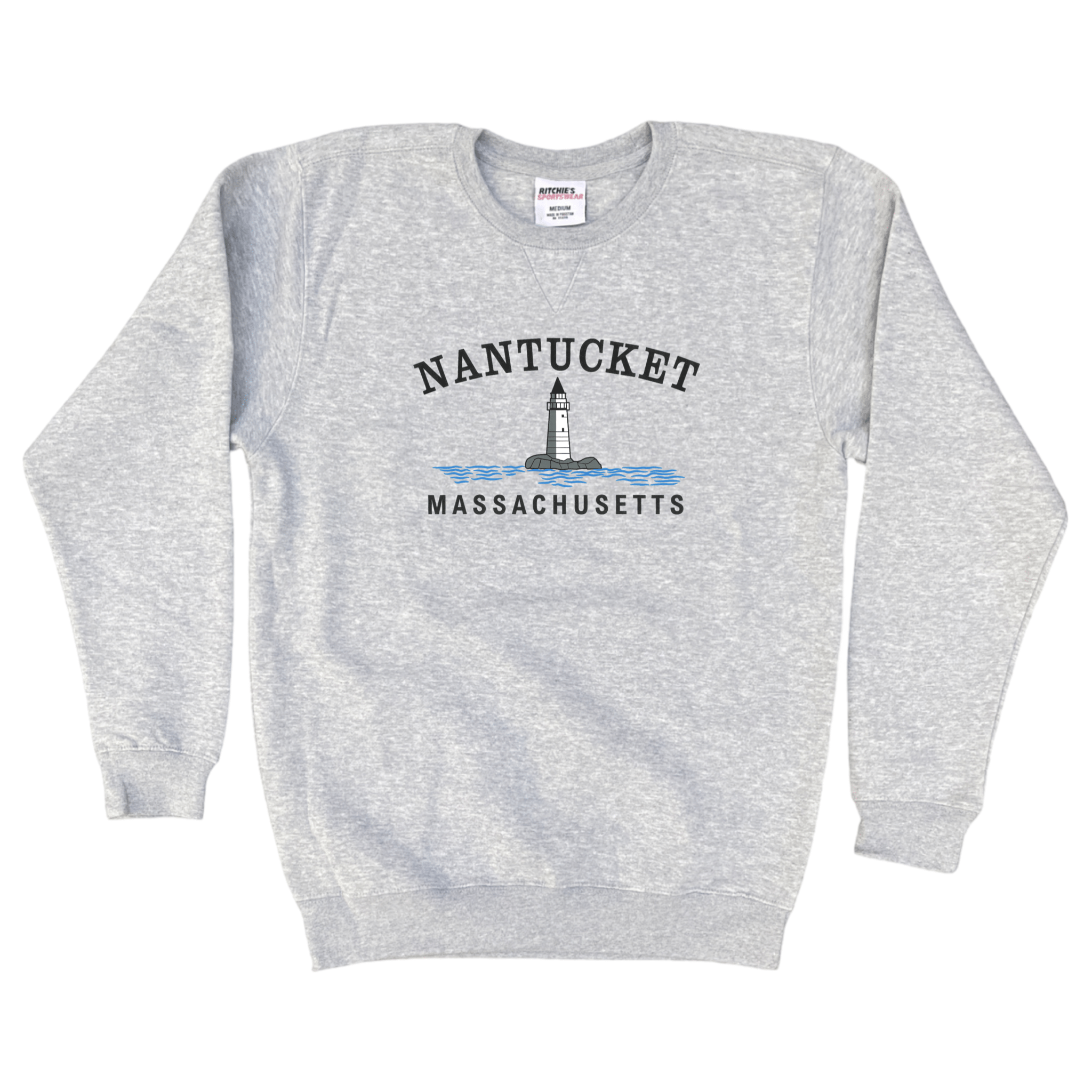 Nantucket Big Lighthouse Fleece Crewneck Sweatshirt, heather grey