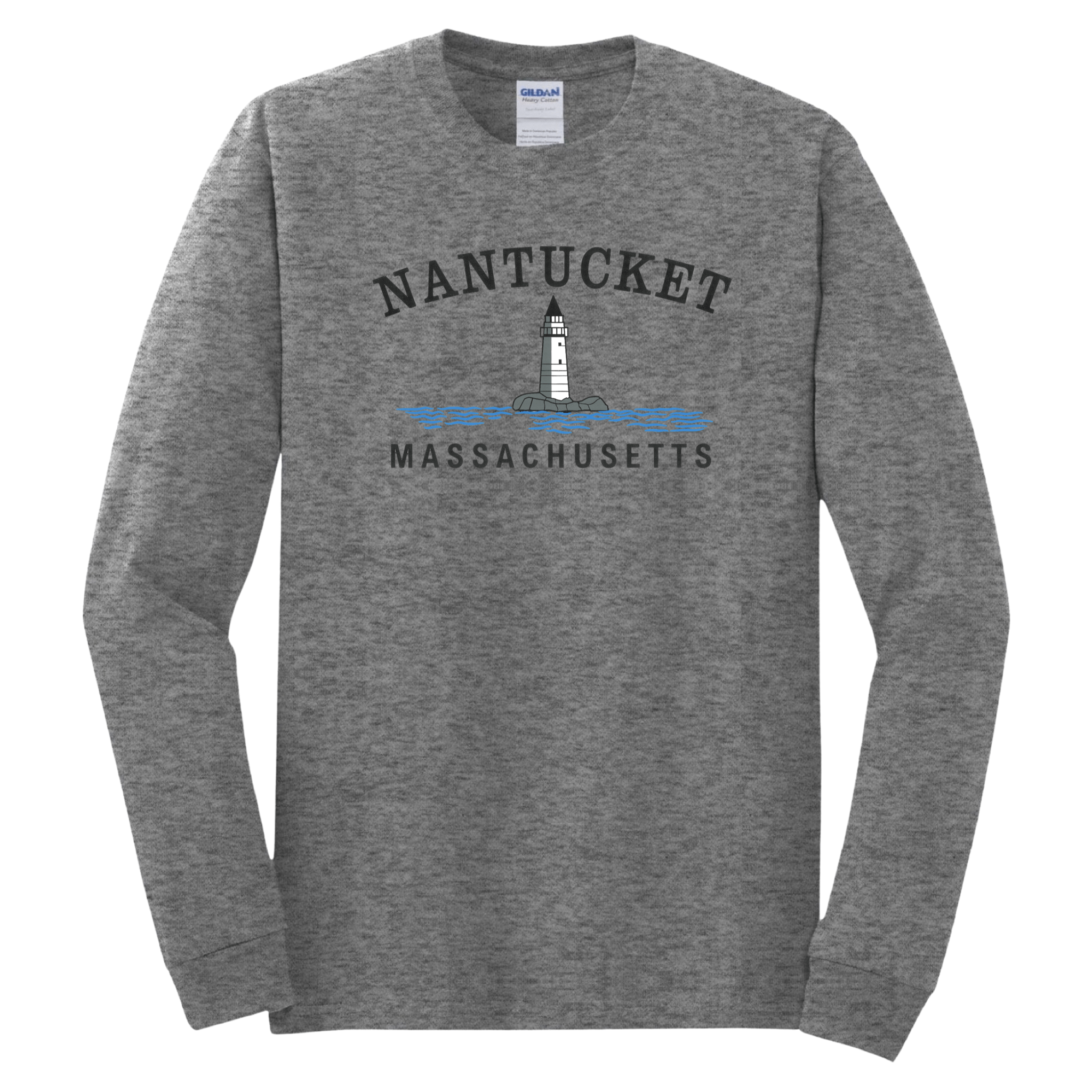 Nantucket Big Lighthouse Long Sleeve T-Shirt, heather grey