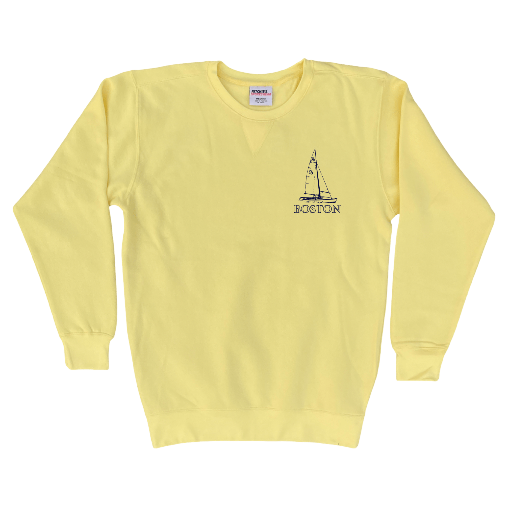 Boston Sailboat Fleece Crewneck Sweatshirt, yellow