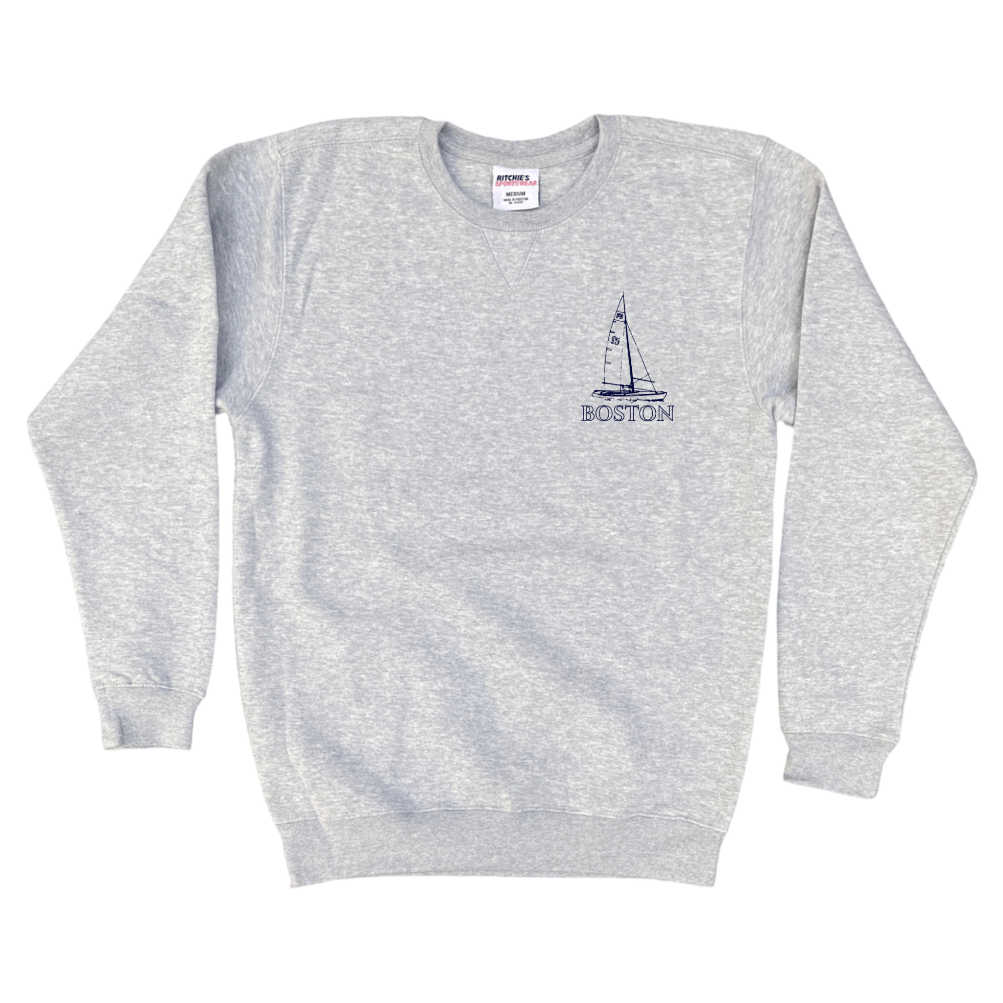 Boston Sailboat Fleece Crewneck Sweatshirt, heather grey