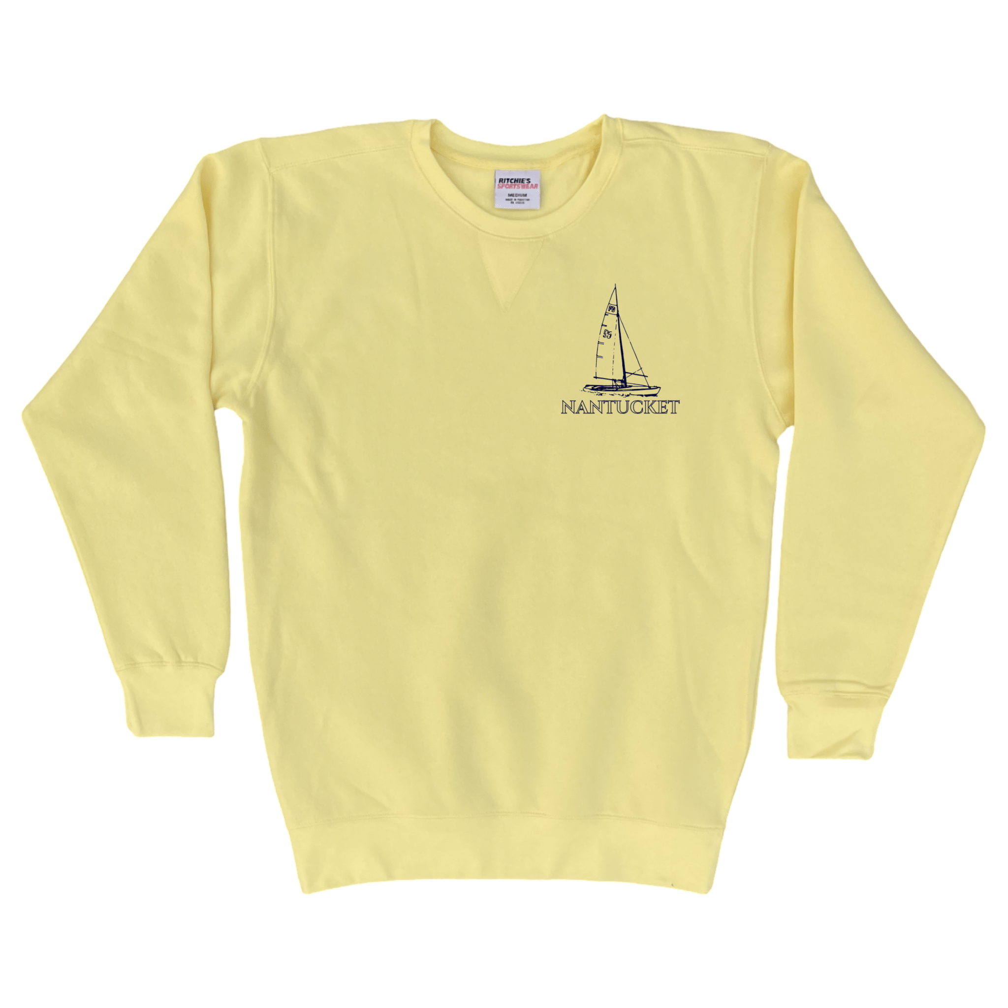 Nantucket Sailboat Fleece Crewneck Sweatshirt, yellow