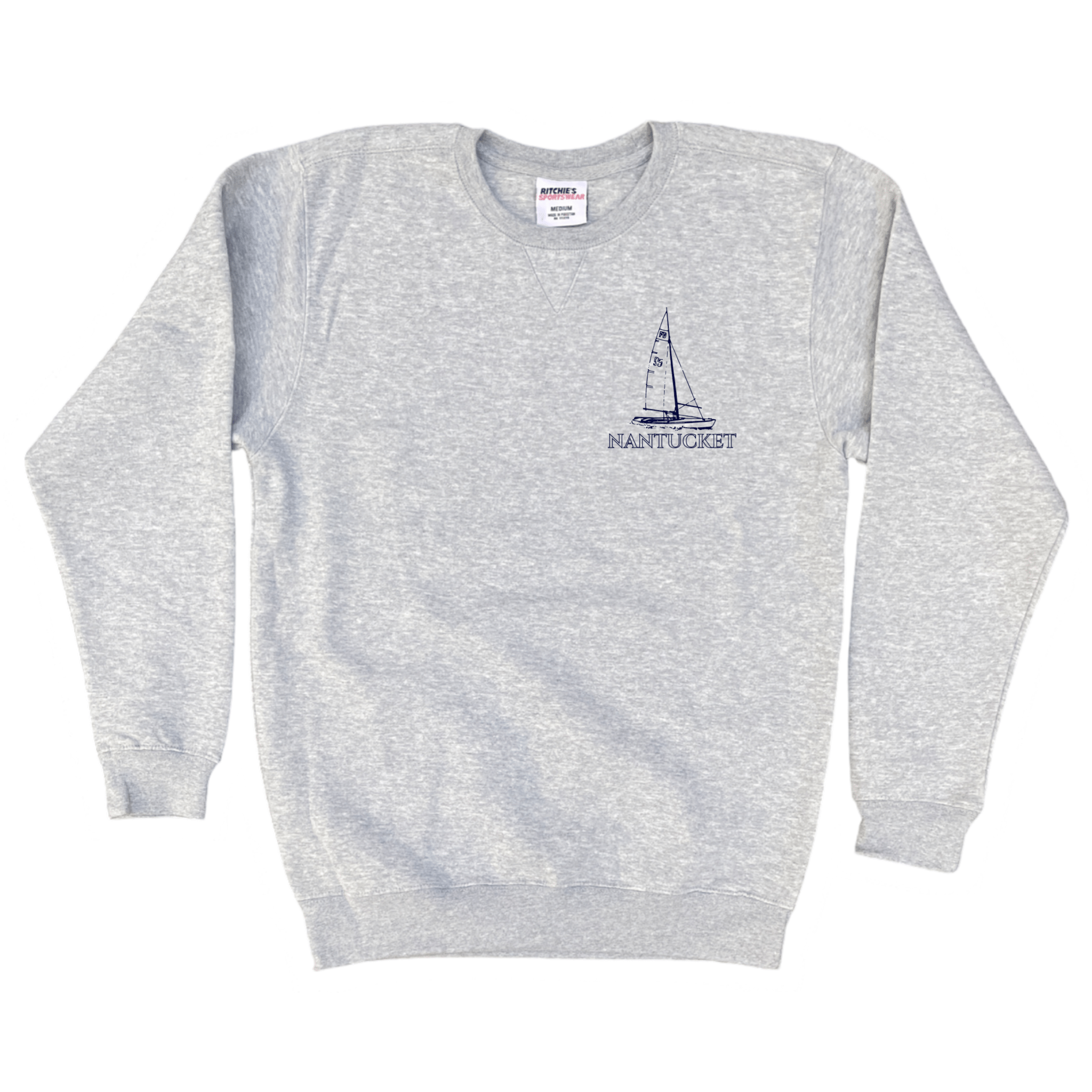 Nantucket Sailboat Fleece Crewneck Sweatshirt, heather grey