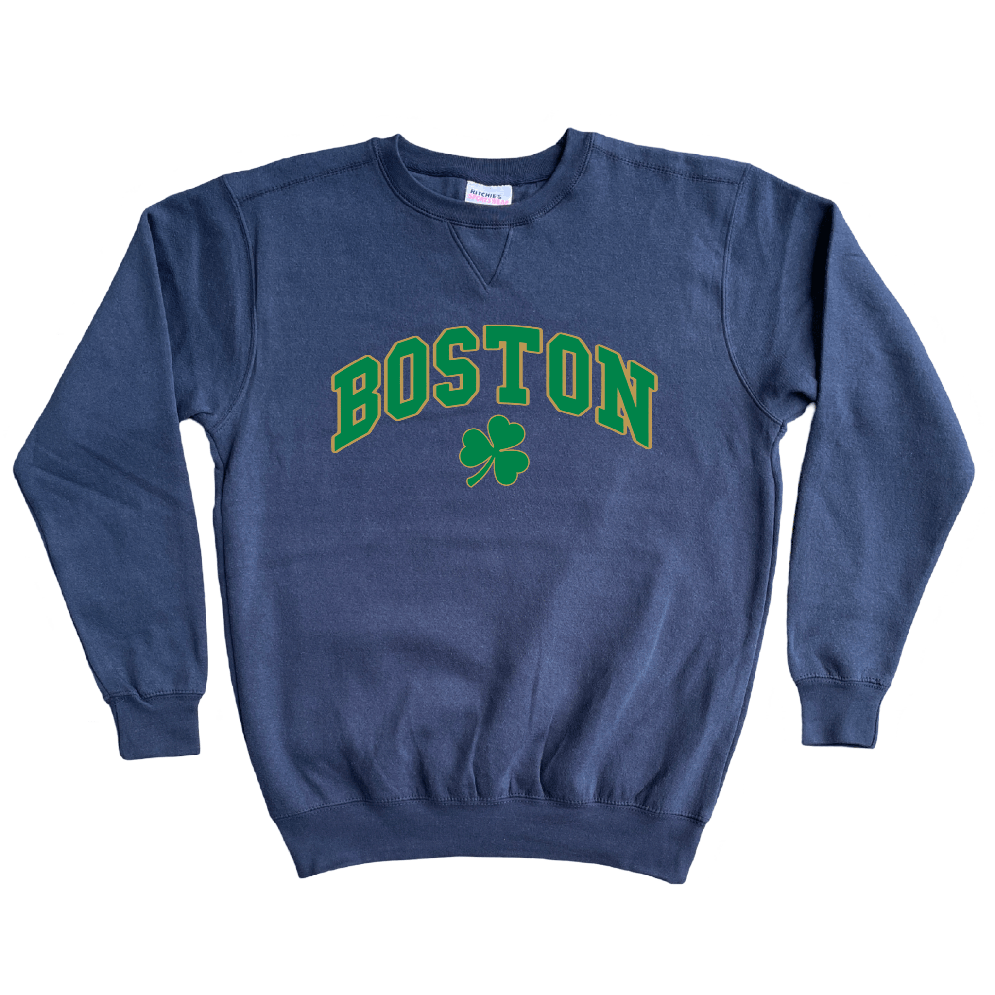 Boston Vintage Shamrock Fleece Crewneck Sweatshirt, navy