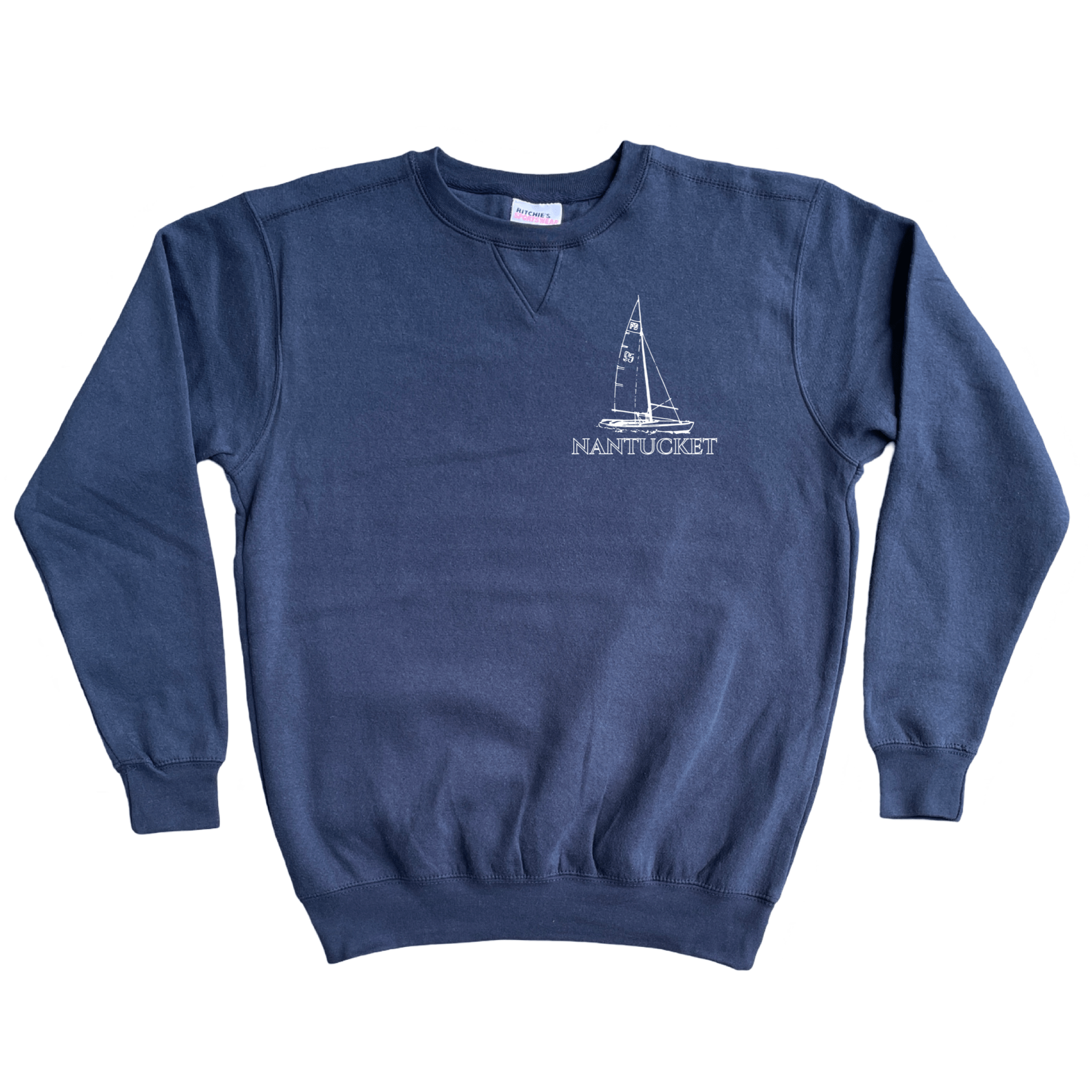 Nantucket Sailboat Fleece Crewneck Sweatshirt, navy