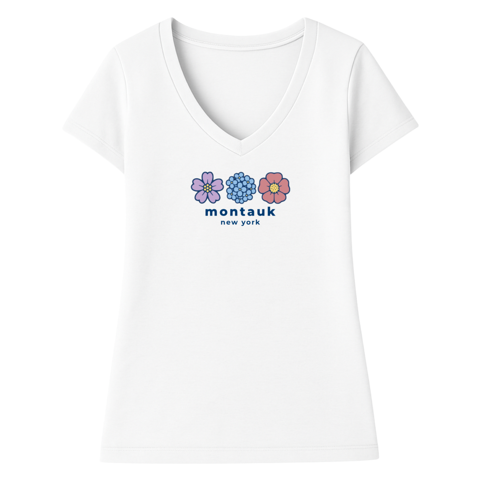Montauk Summer Bloom Ladies V-Neck T-Shirt