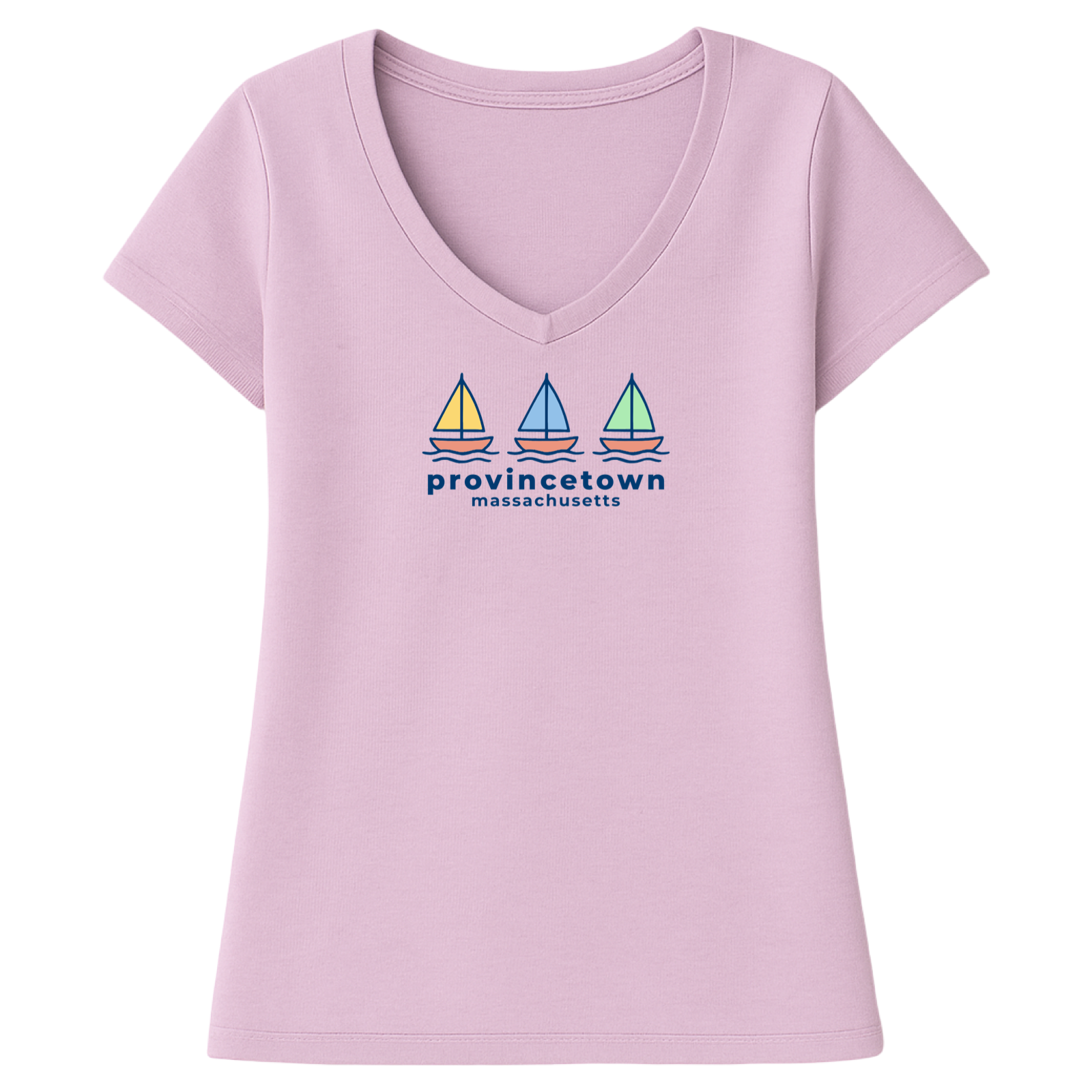 Provincetown Summer Sails Ladies V-Neck T-Shirt