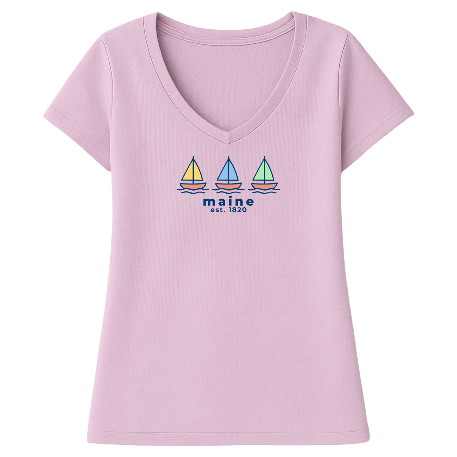 Maine Summer Sails Ladies V-Neck T-Shirt