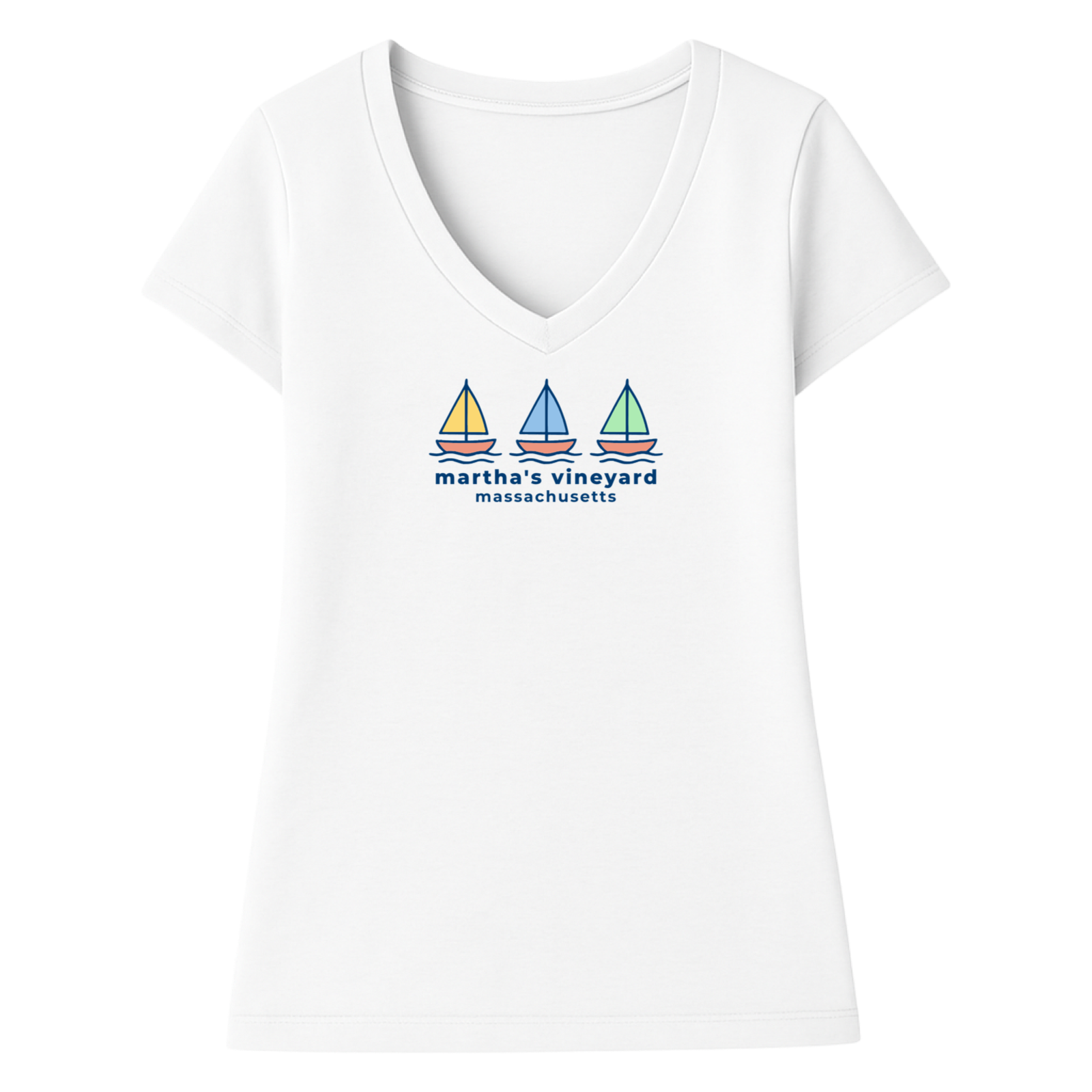 Martha's Vineyard Summer Sails Ladies V-Neck T-Shirt