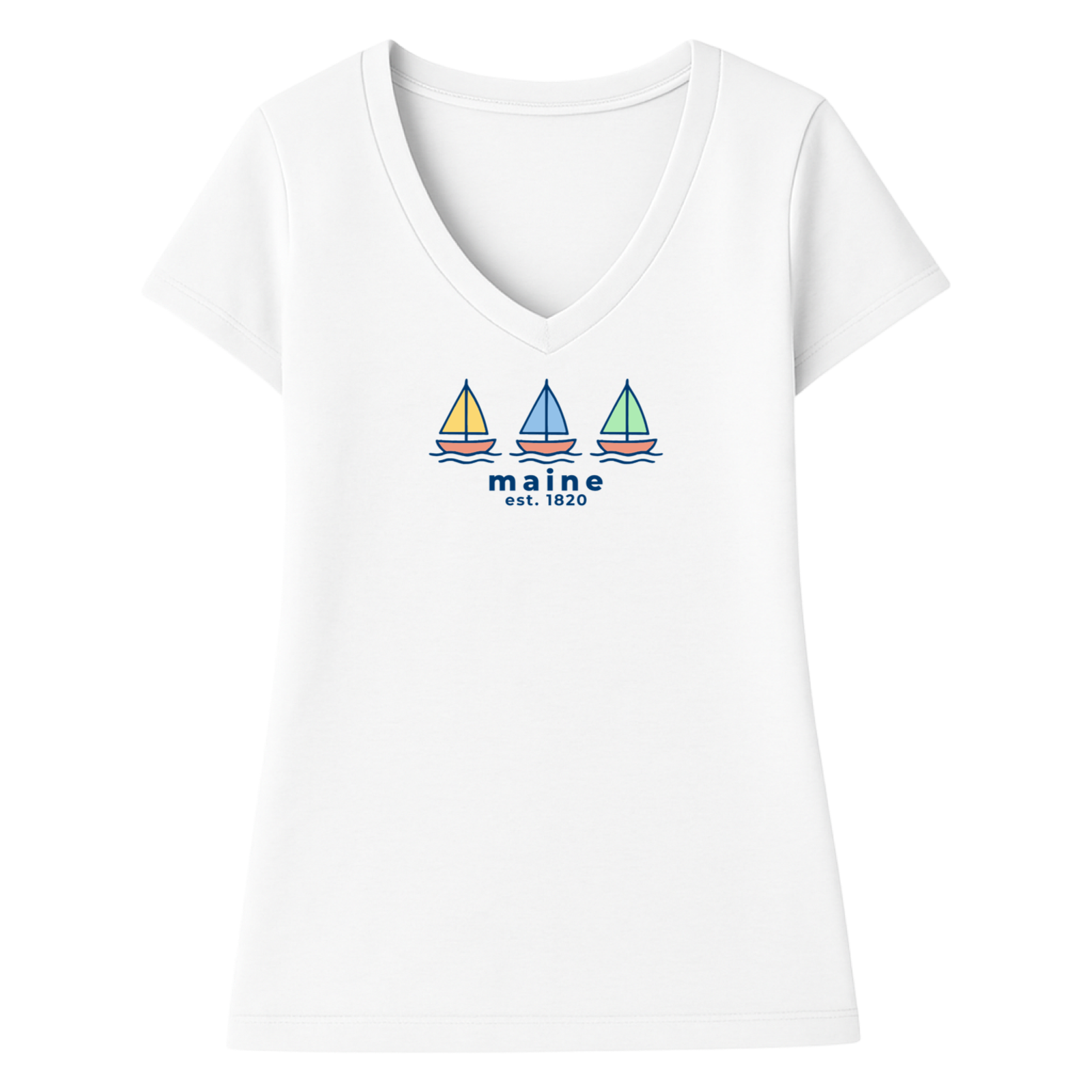 Maine Summer Sails Ladies V-Neck T-Shirt