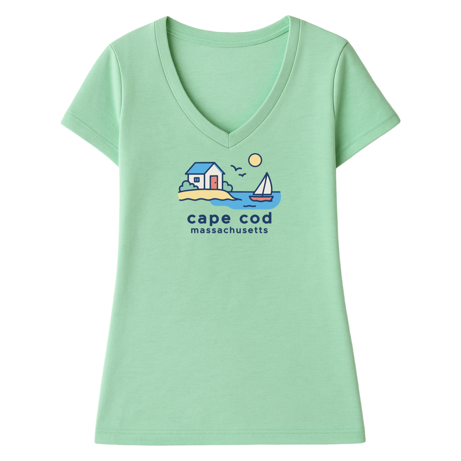 Cape Cod Beach House Ladies V-Neck T-Shirt