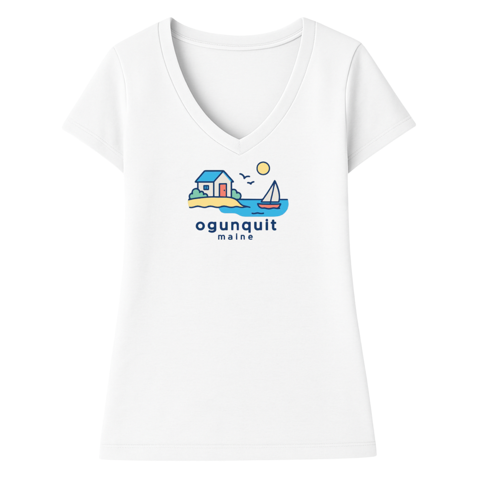 Ogunquit Beach House Ladies V-Neck T-Shirt
