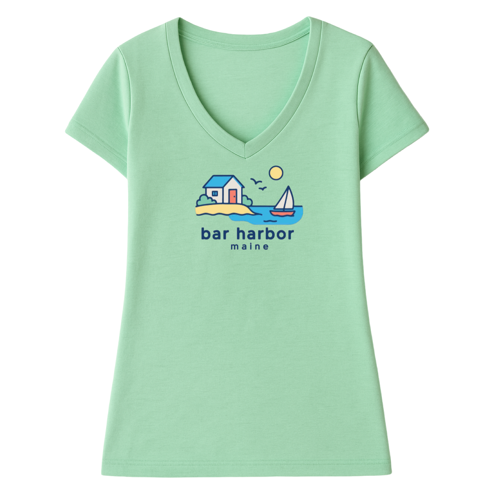 Bar Harbor Beach House Ladies V-Neck T-Shirt