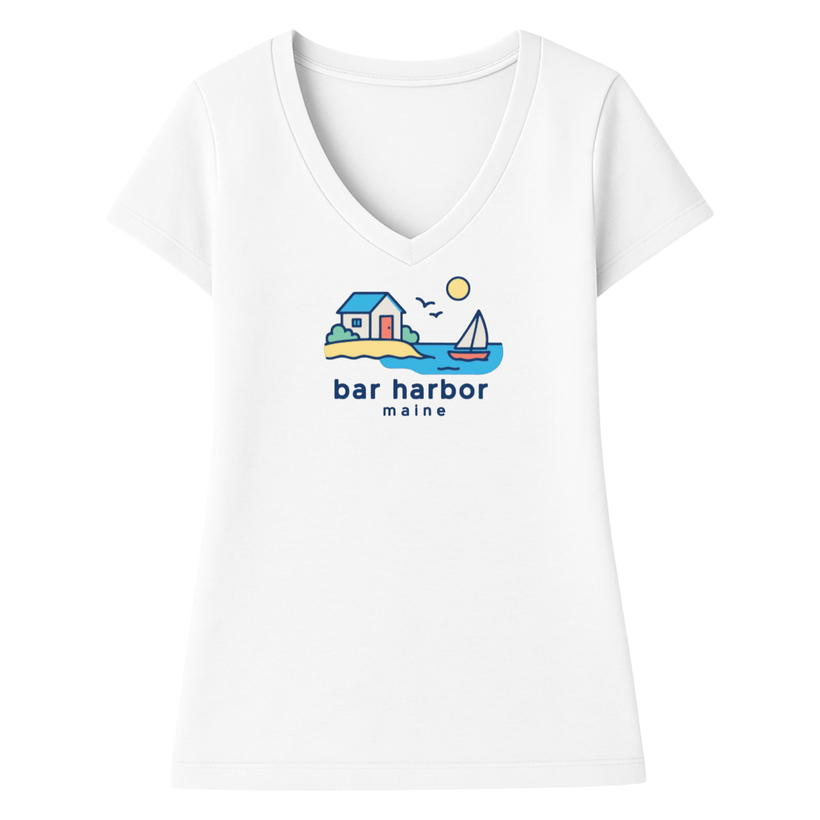 Bar Harbor Beach House Ladies V-Neck T-Shirt