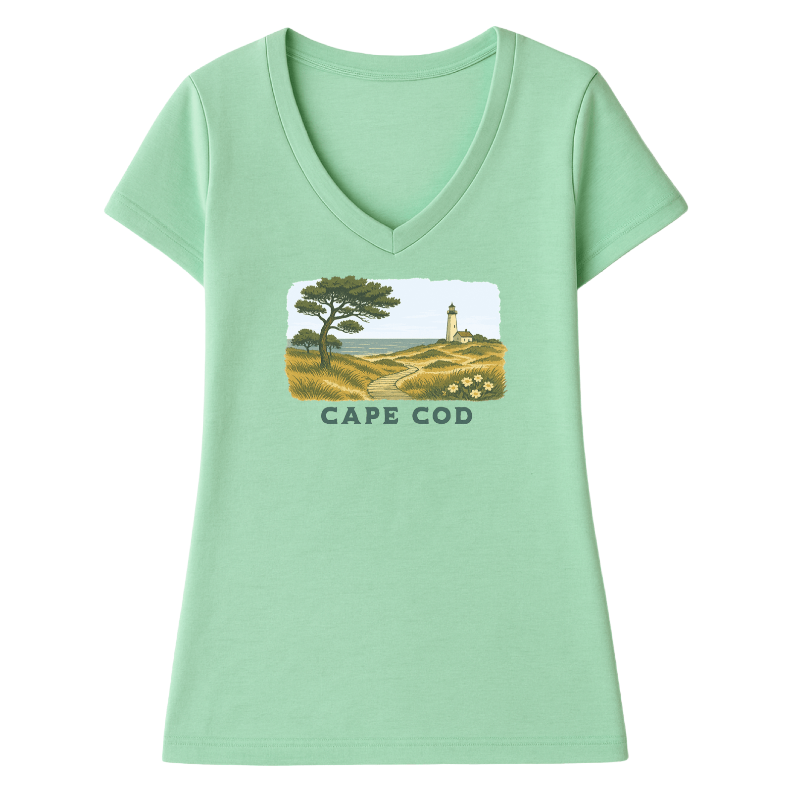 Cape Cod Clothing Company Cape Cod Serene Shoreline Ladies V-Neck T-Shirt